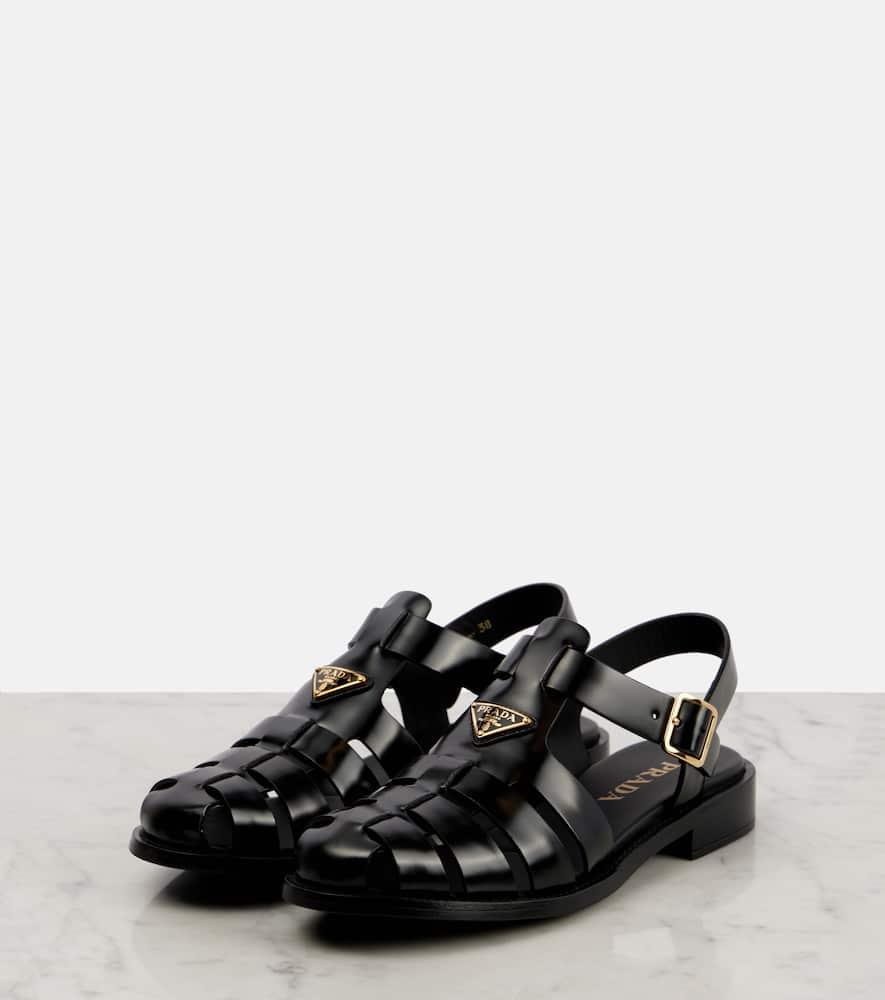 Prada Brushed Leather Fisherman Sandals in Black | Lyst