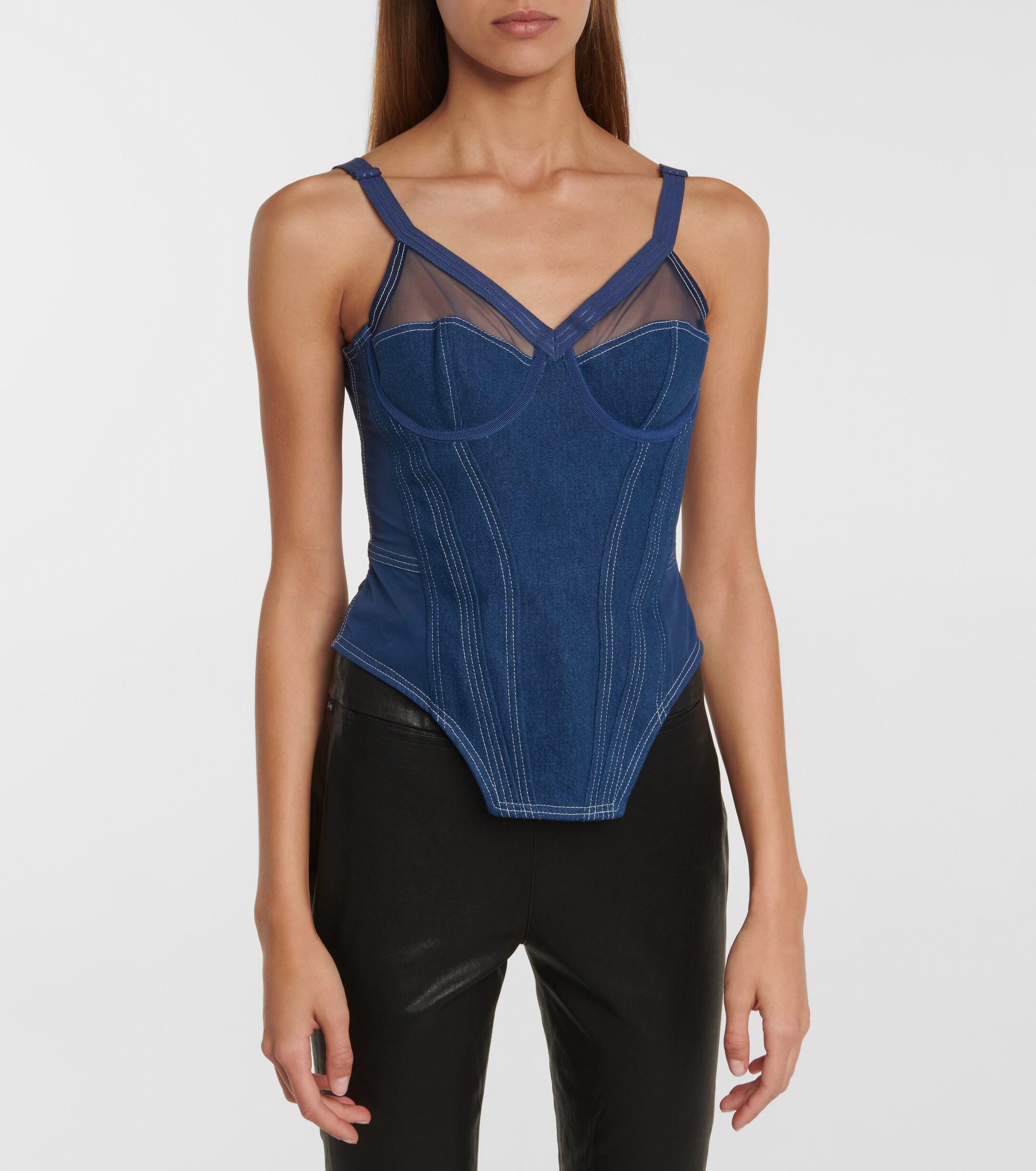 Burberry Denim Corset Top in Black | Lyst