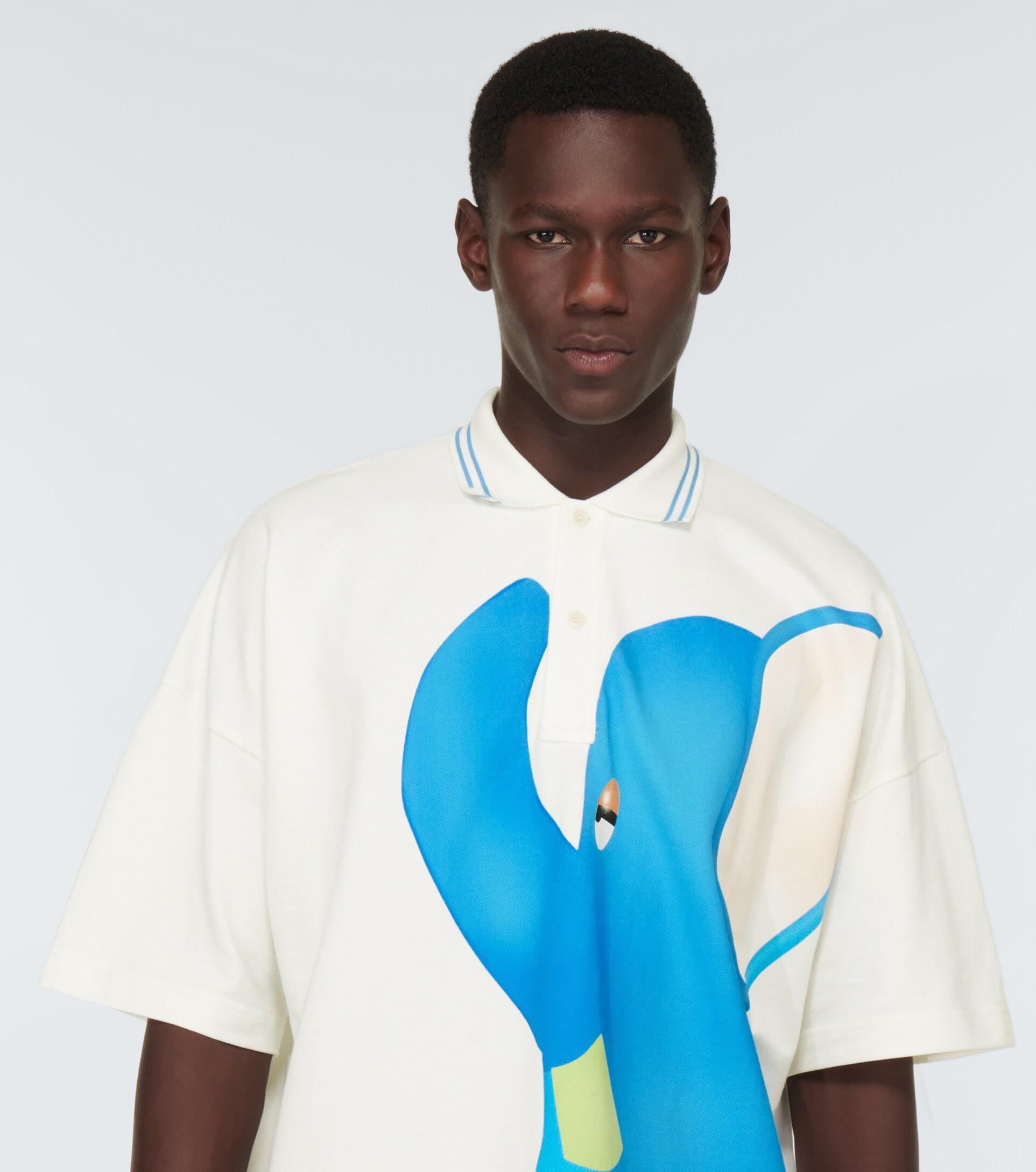 JW Anderson Elephant Printed Cotton Polo Shirt in Natural (Blue 