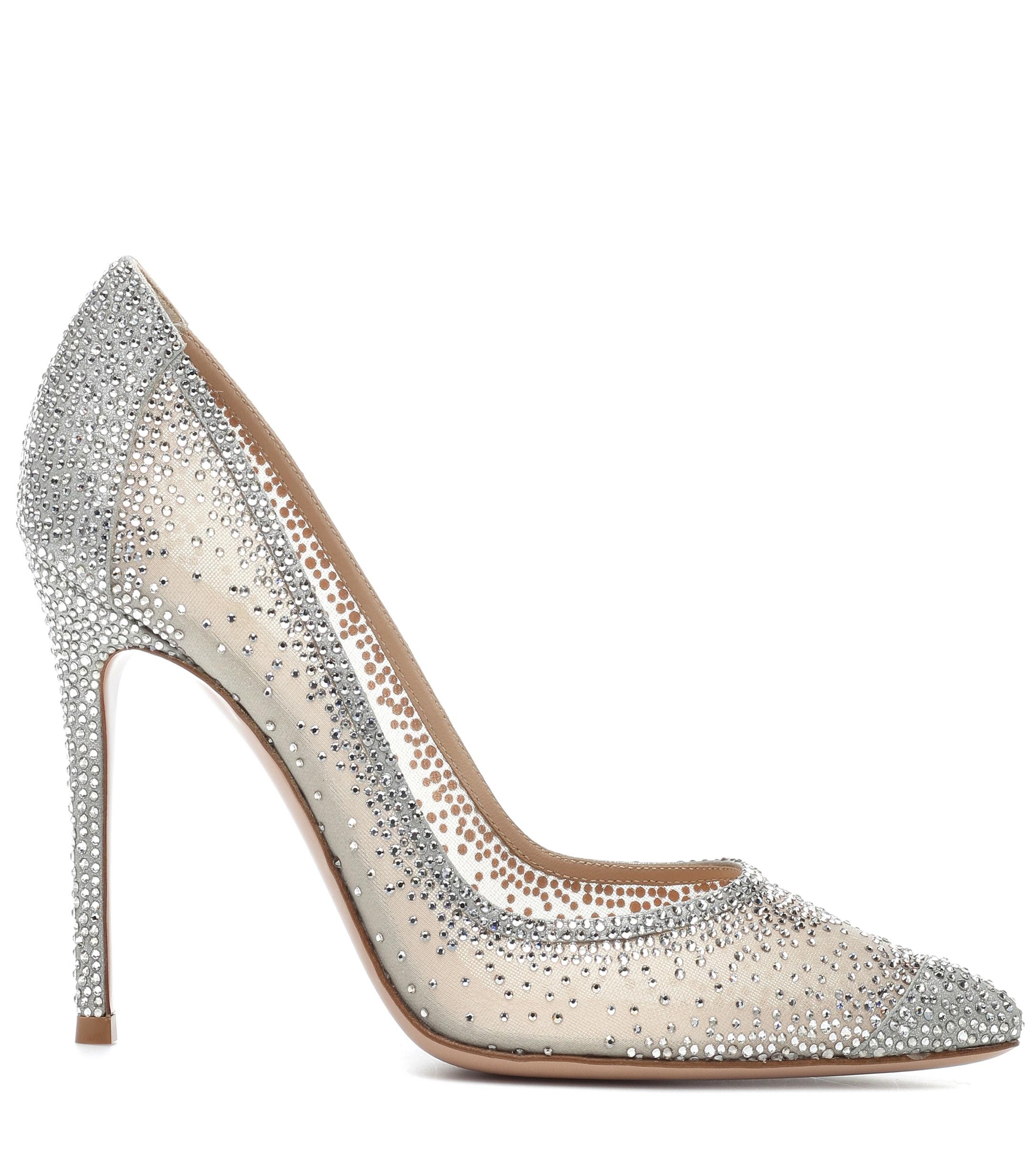Gianvito Rossi Leather Rania 105 Crystal-embellished Pumps in Silver