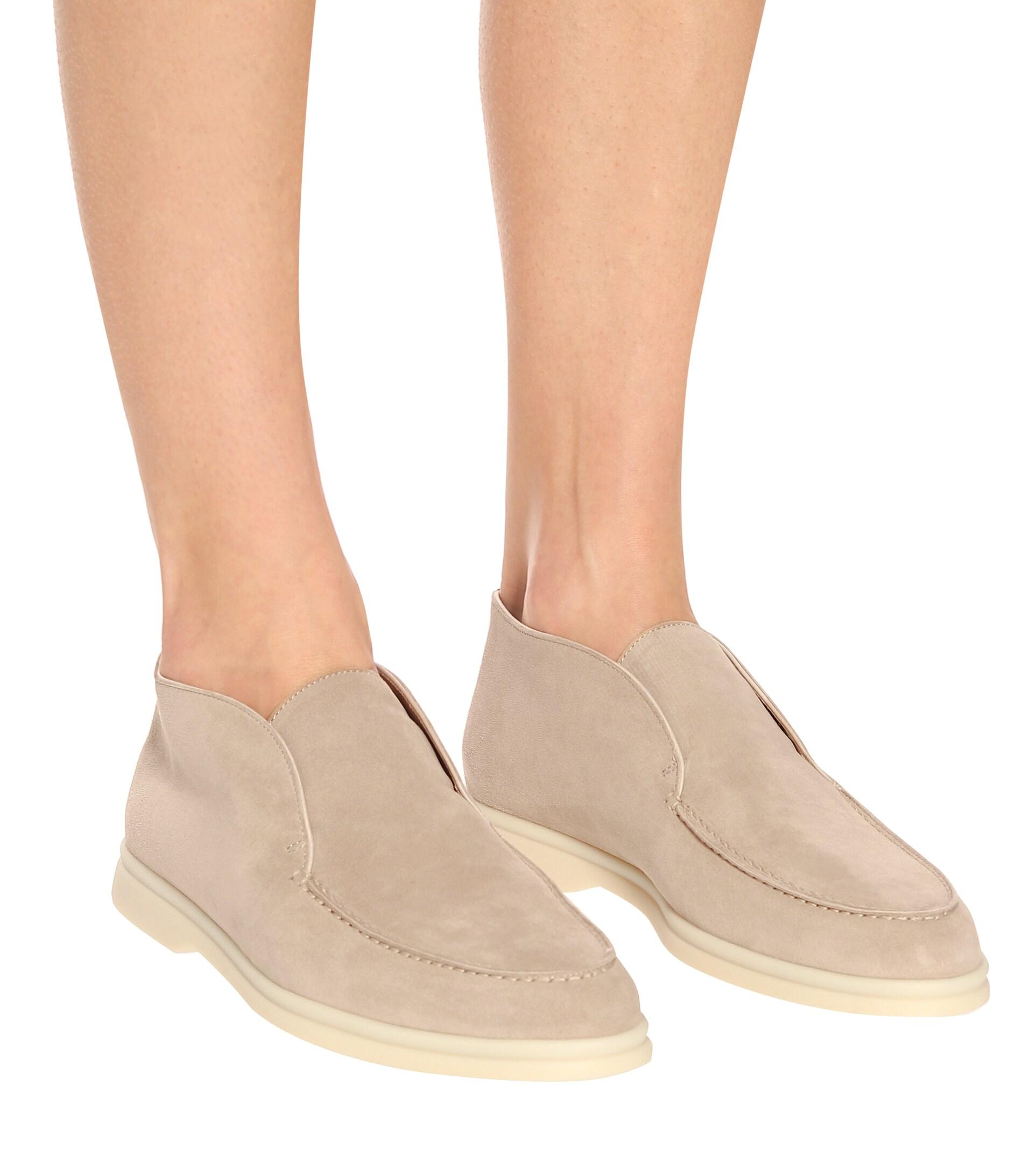 Loro Piana Open Walk Suede Ankle Boots in Natural | Lyst