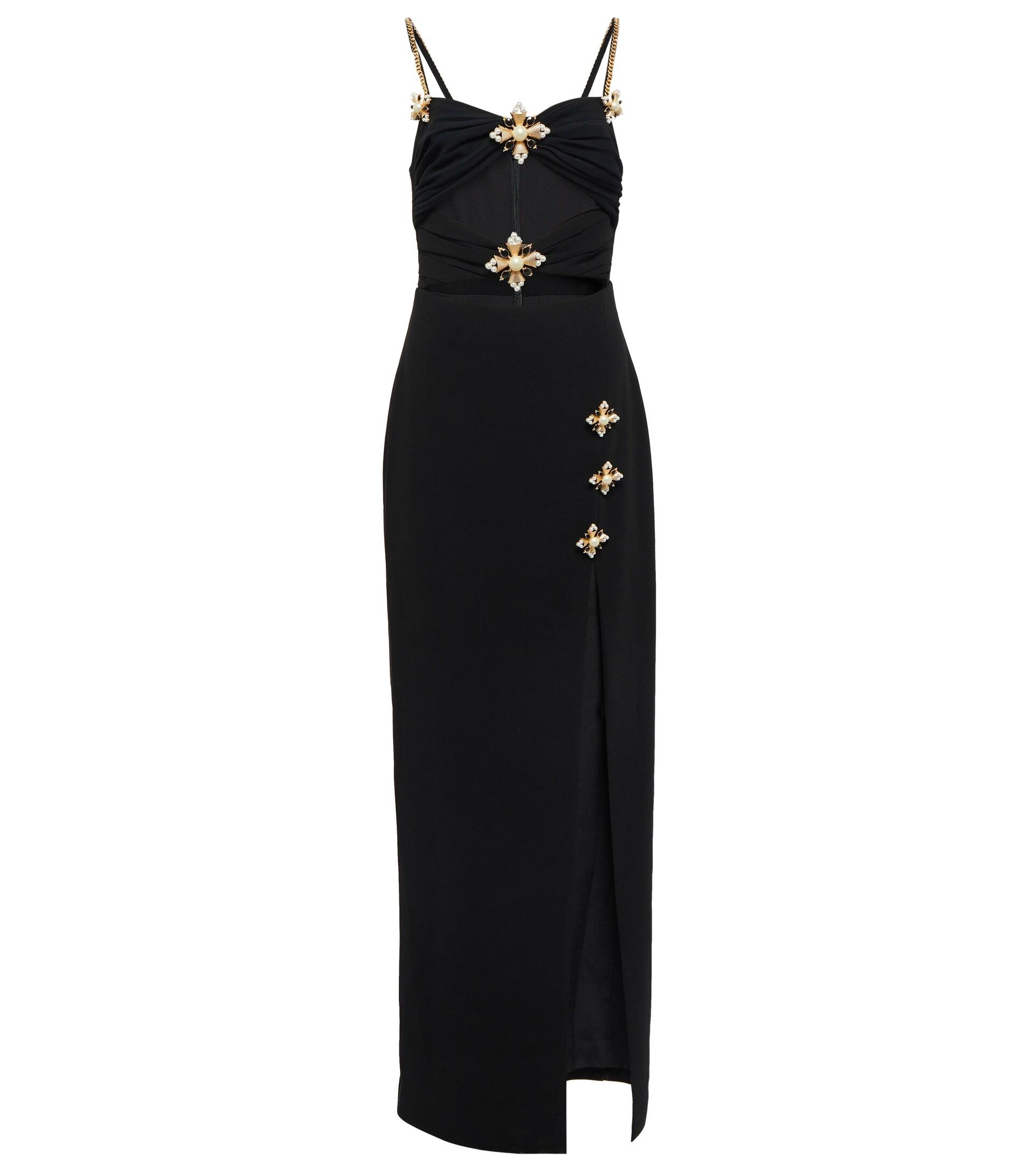 Self-Portrait Synthetic Embellished Cutout Crepe Maxi Dress in Black | Lyst