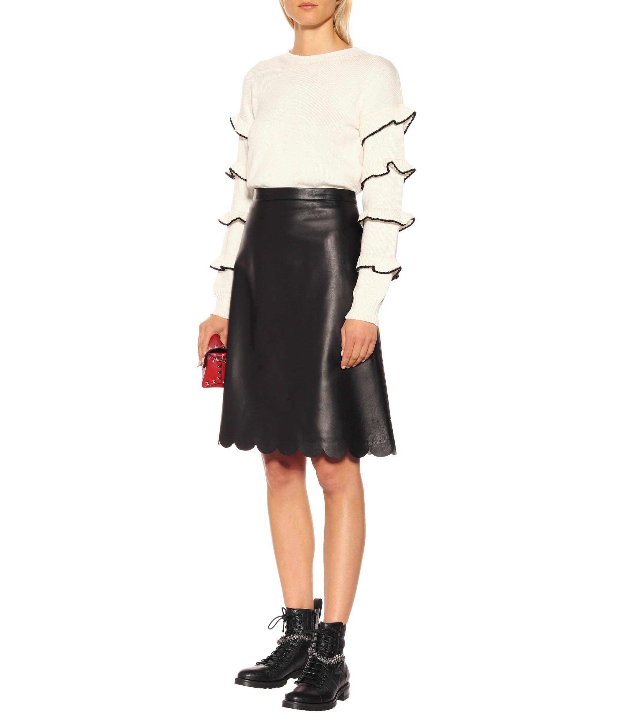 RED Valentino Leather Midi Skirt in Black - Lyst