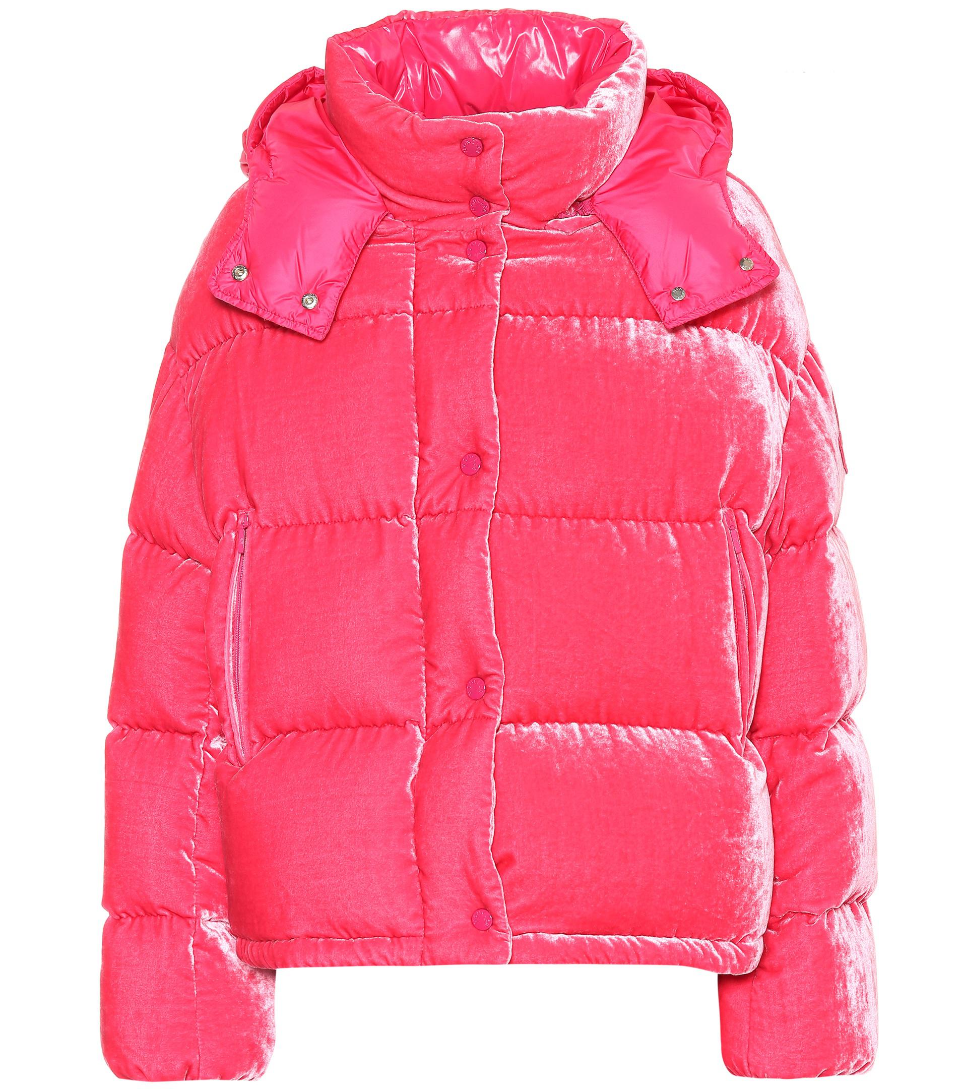 Moncler Caille Velvet Puffer Jacket in Pink - Lyst