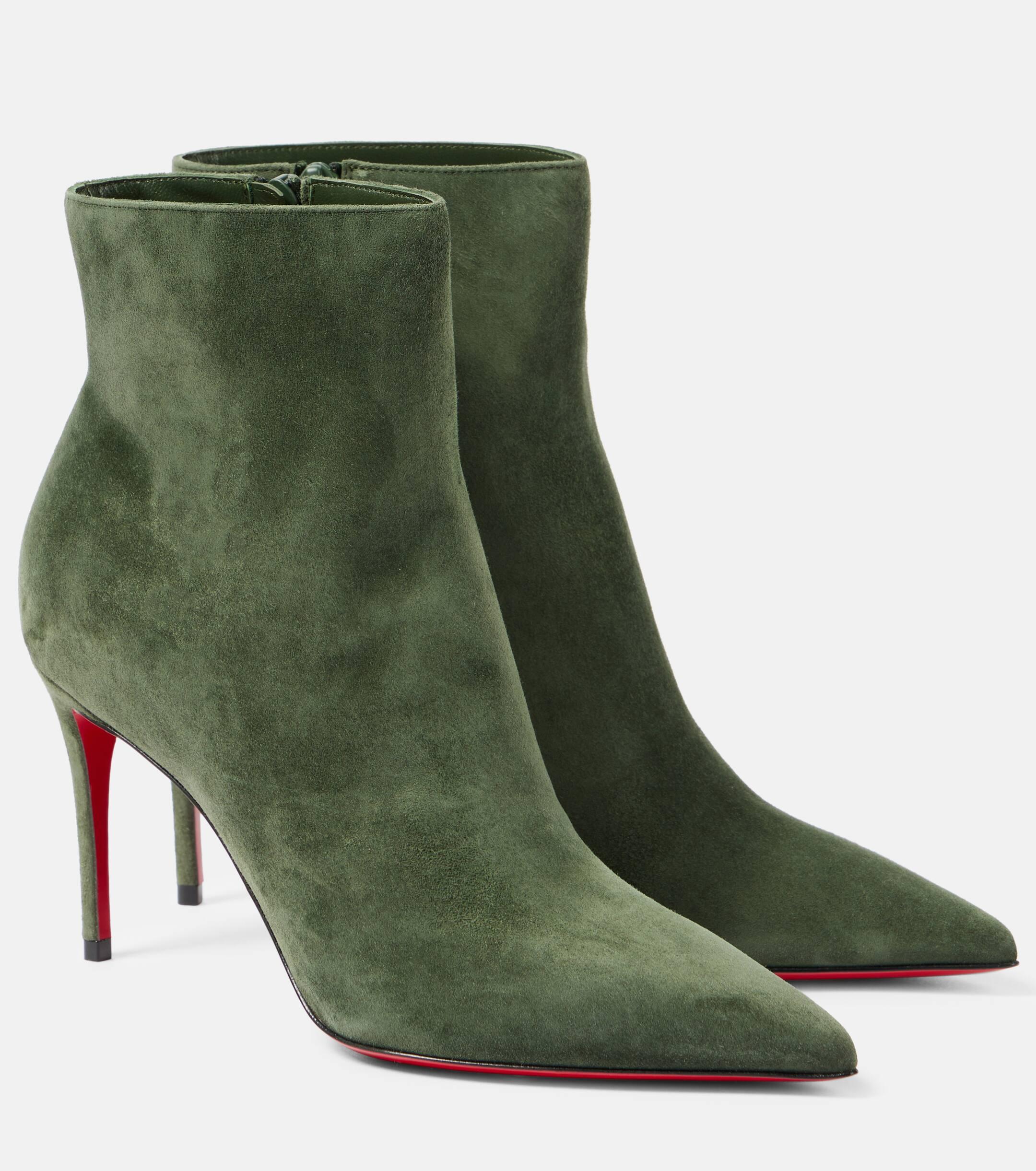 Christian Louboutin Suede Pointed Toe Ankle Boots in Green Lyst UK
