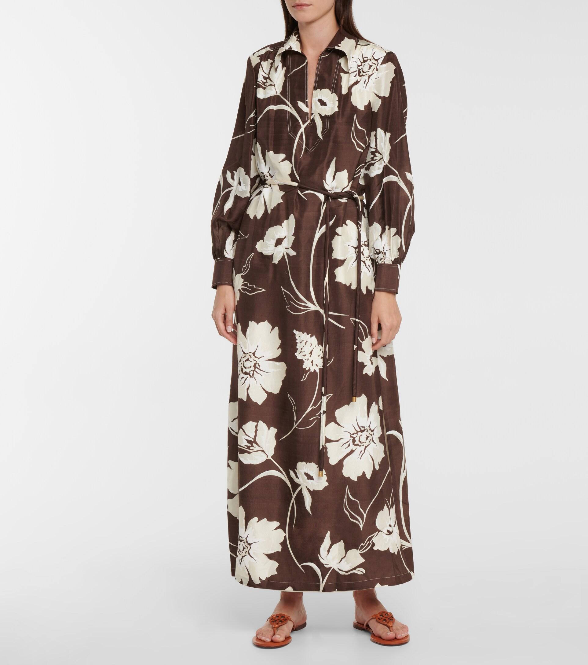 Tory Burch Floral Silk Maxi Dress in Brown | Lyst