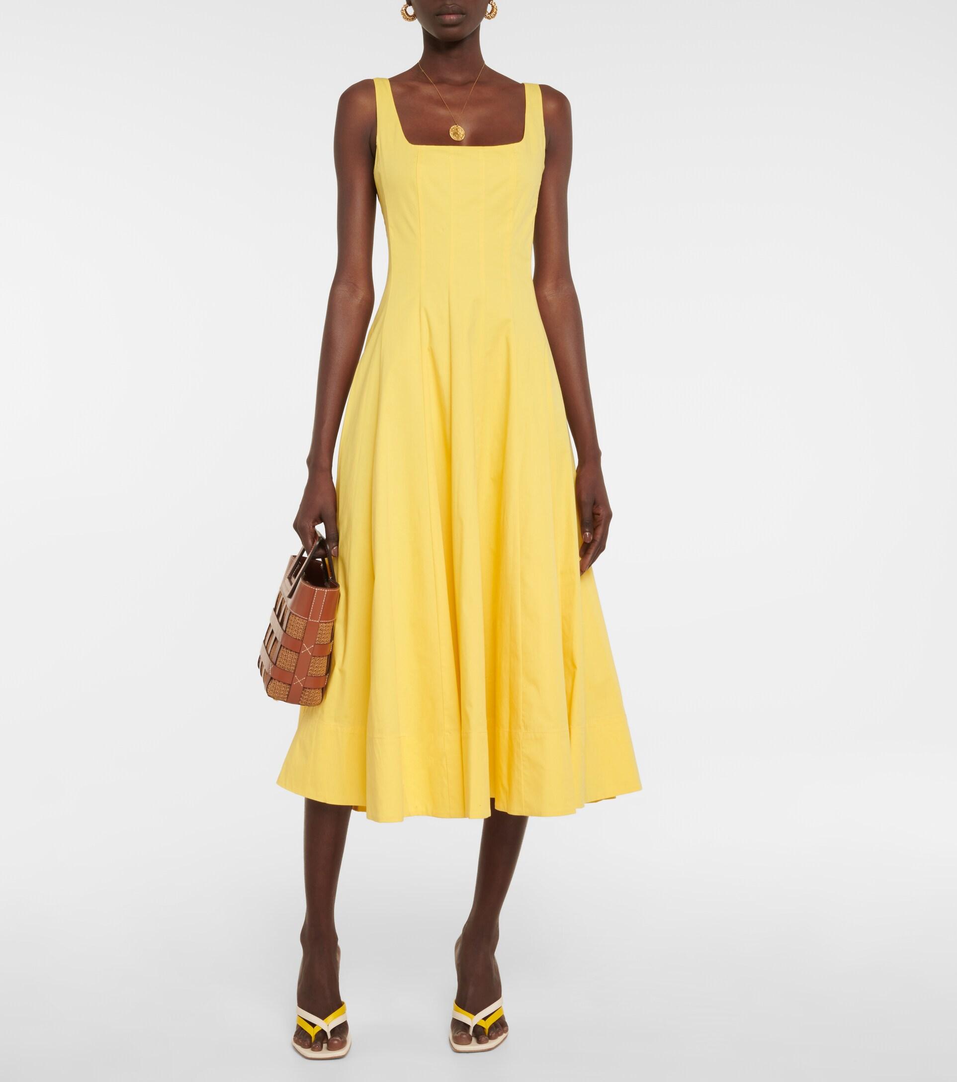 STAUD Wells Cotton Midi Dress in Yellow | Lyst