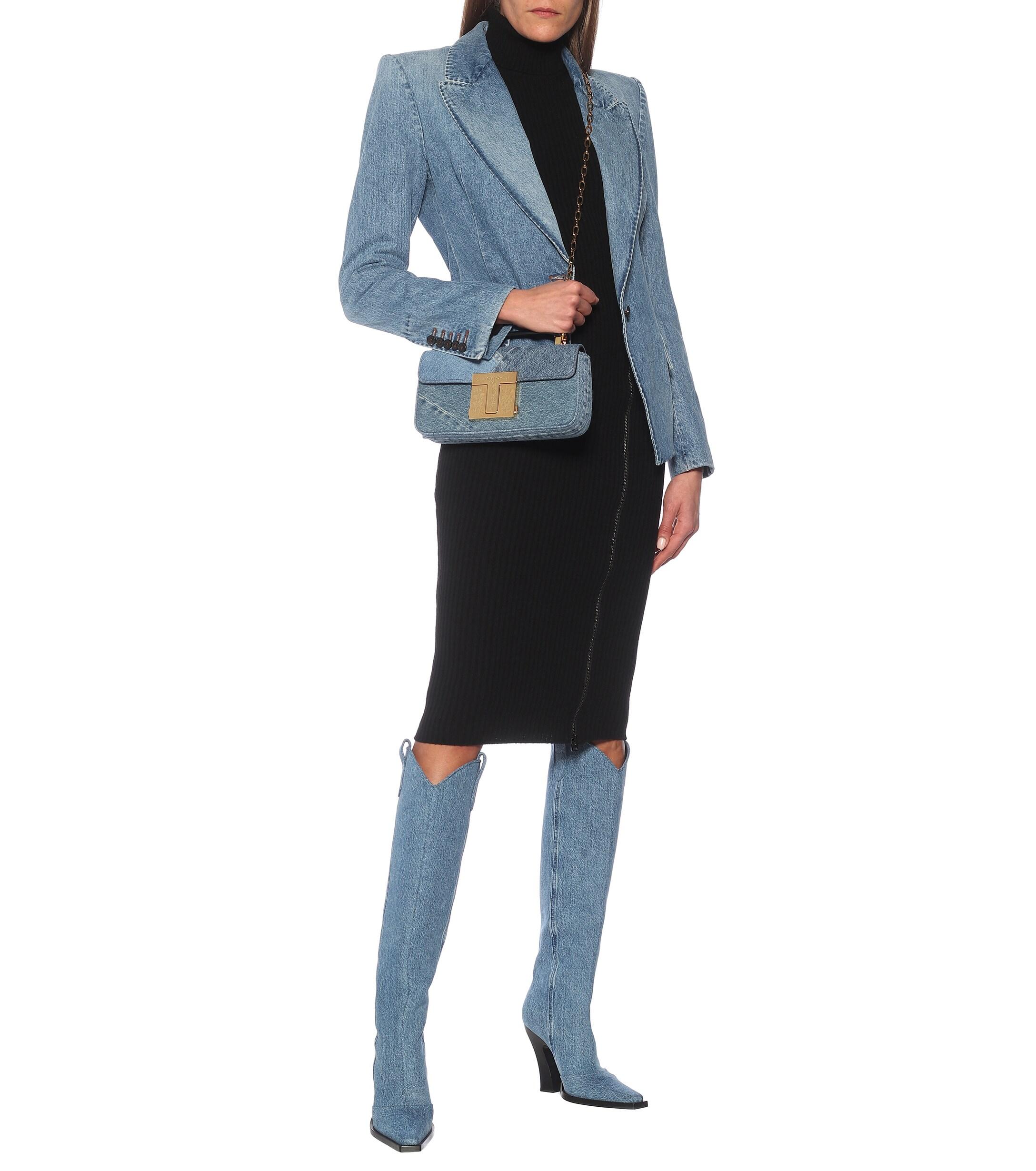 Tom Ford Denim Knee-high Boots in Blue | Lyst