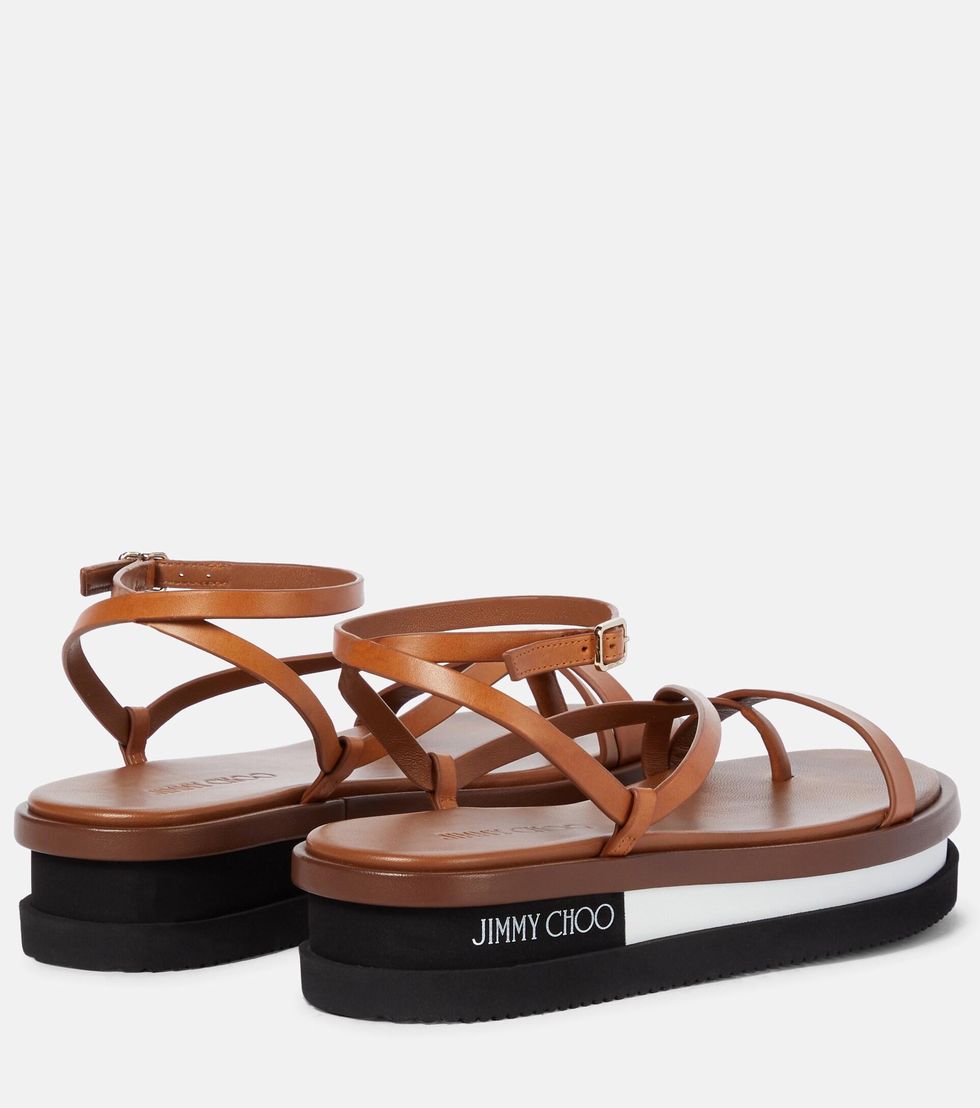 Jimmy Choo Pine Flatform Leather Sandals in Brown | Lyst