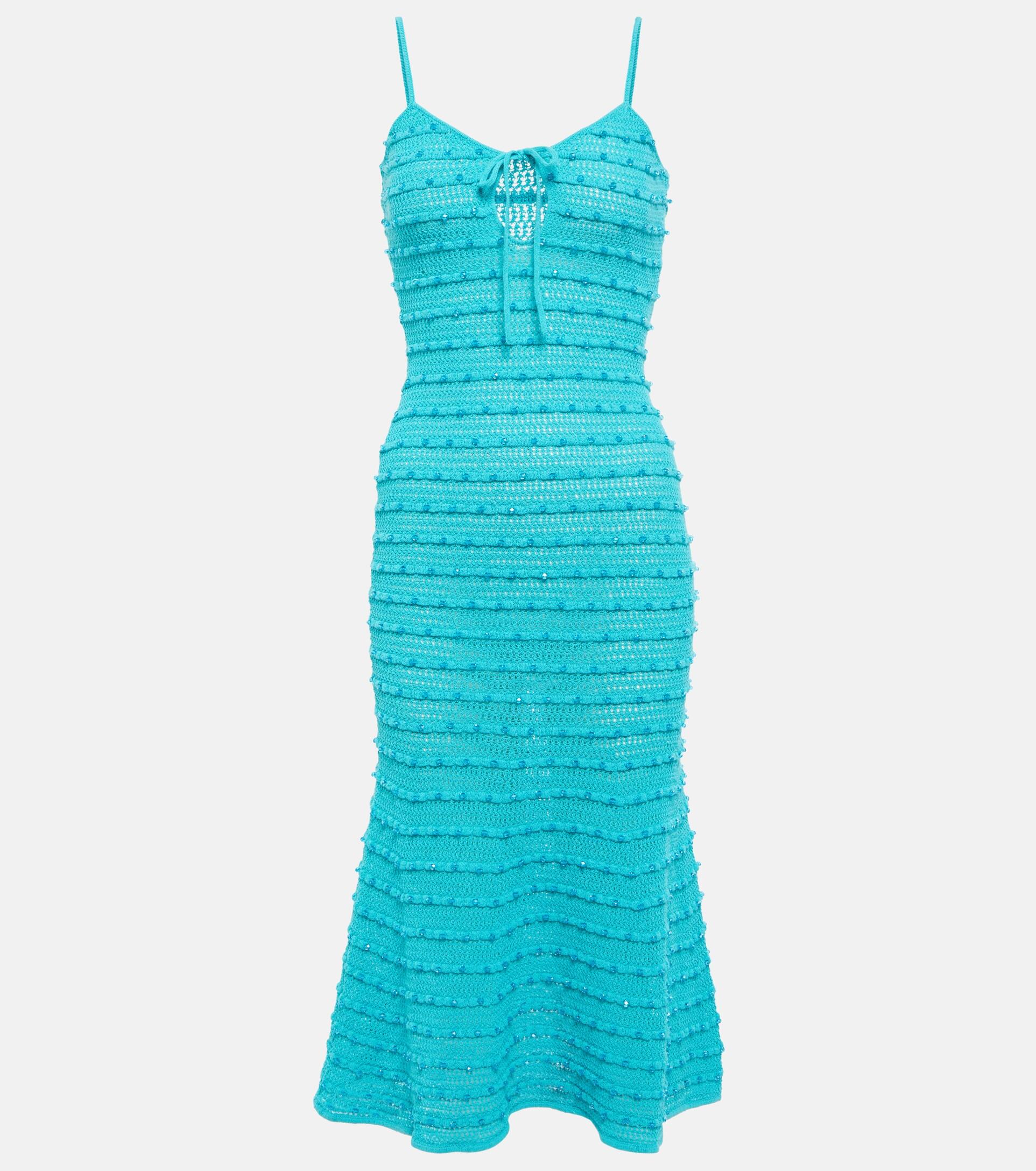 SelfPortrait Embellished Knit Midi Dress in Blue Lyst