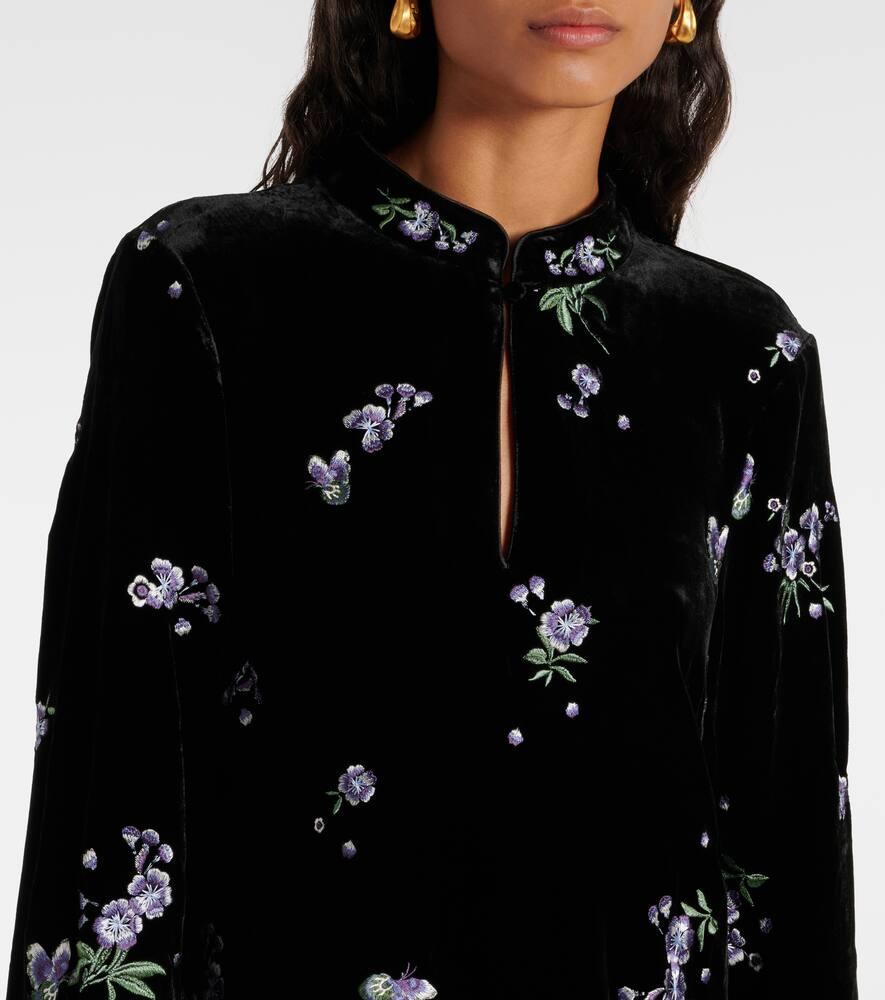 RIXO London Calla Embroidered Velvet Minidress in Black | Lyst