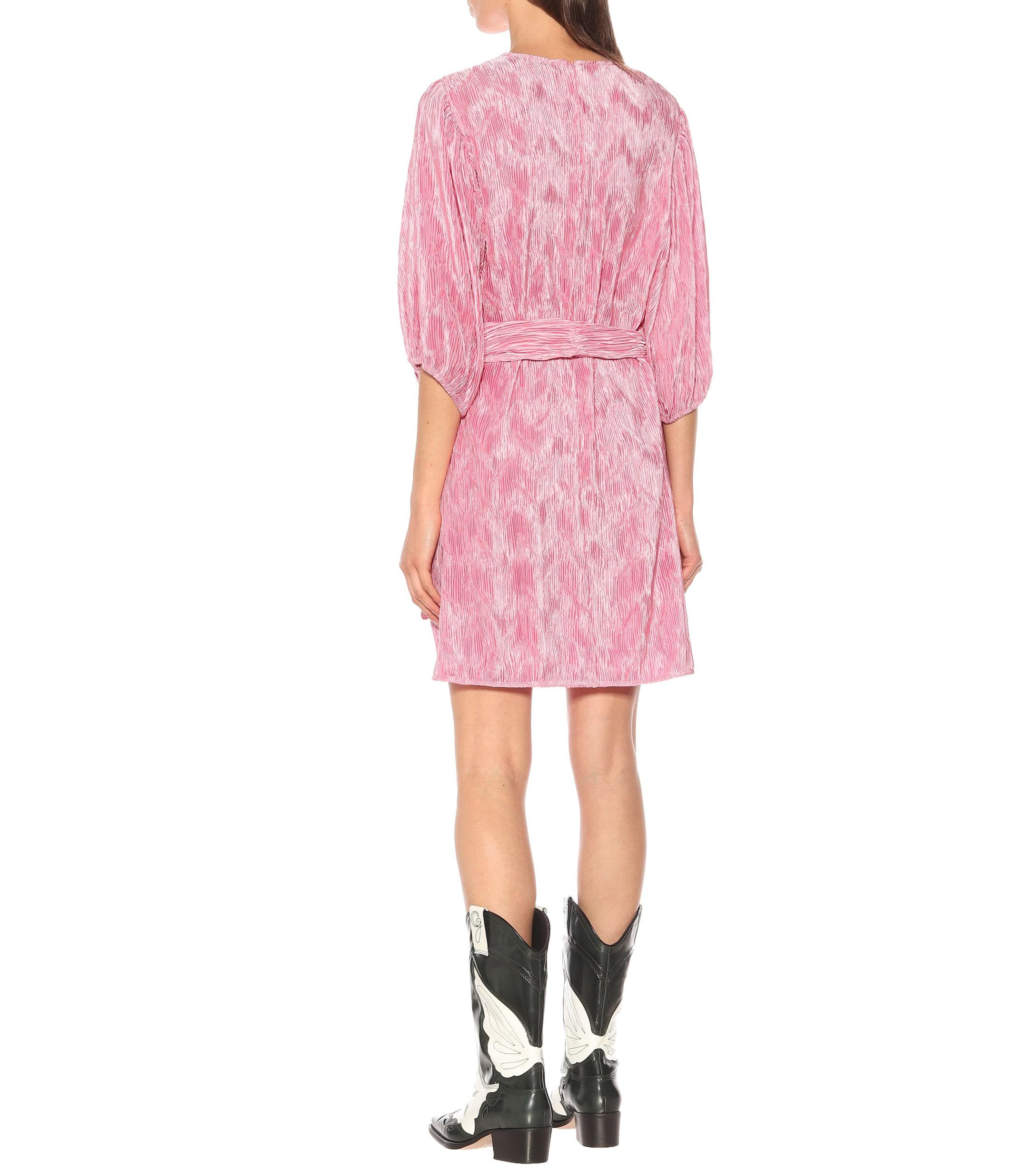 ganni pleated satin dress pink Ganni Pleated Satin Dress In Pink In Moonlight Mauve - 30% Off