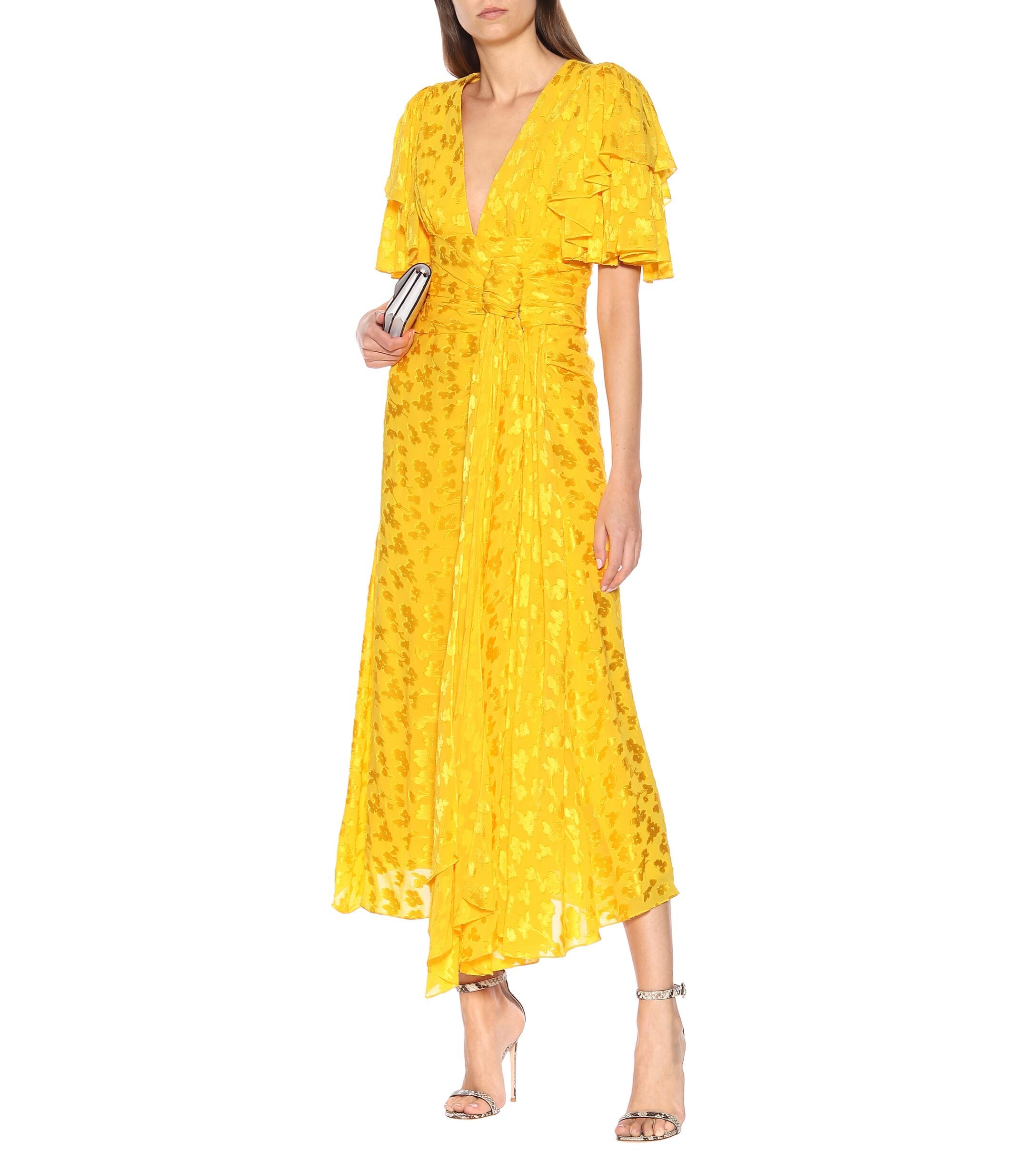 Carolina Herrera Asymmetric Jacquard Midi Dress in Yellow - Lyst