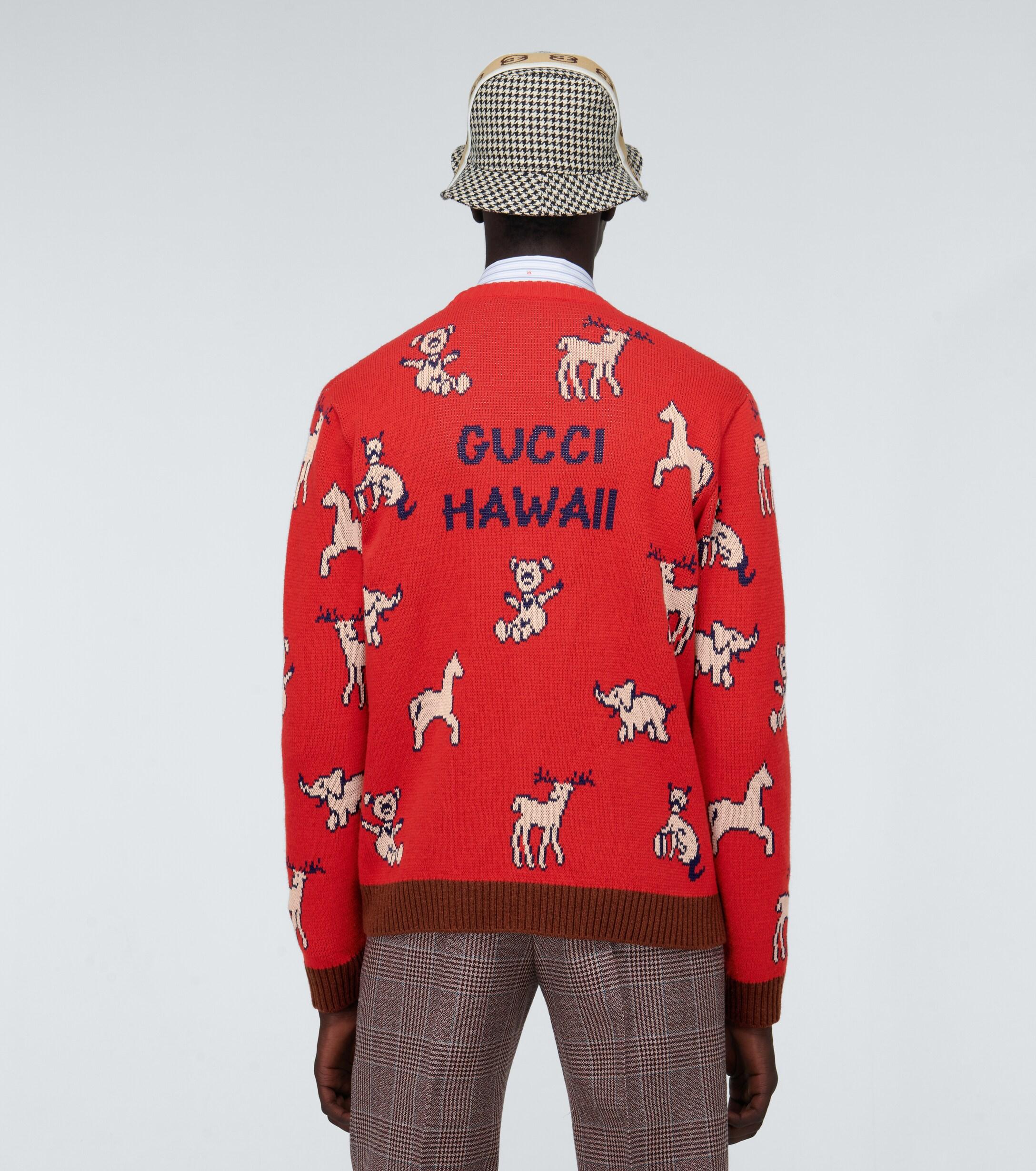 Gucci Hawaii Knitted Cardigan in Red for Men | Lyst