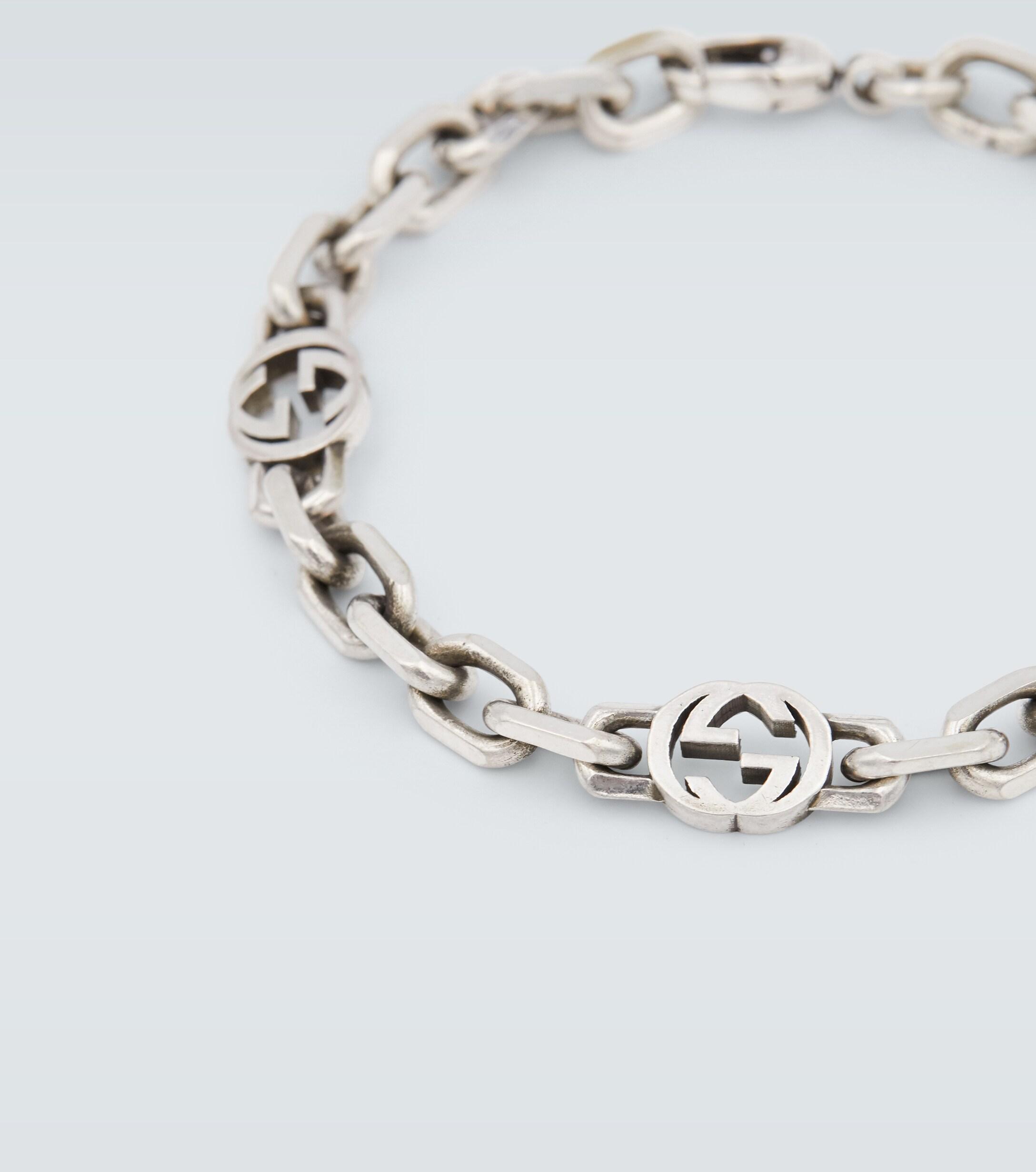 Gucci Interlocking Silver Bracelet in Metallic for Men - Lyst