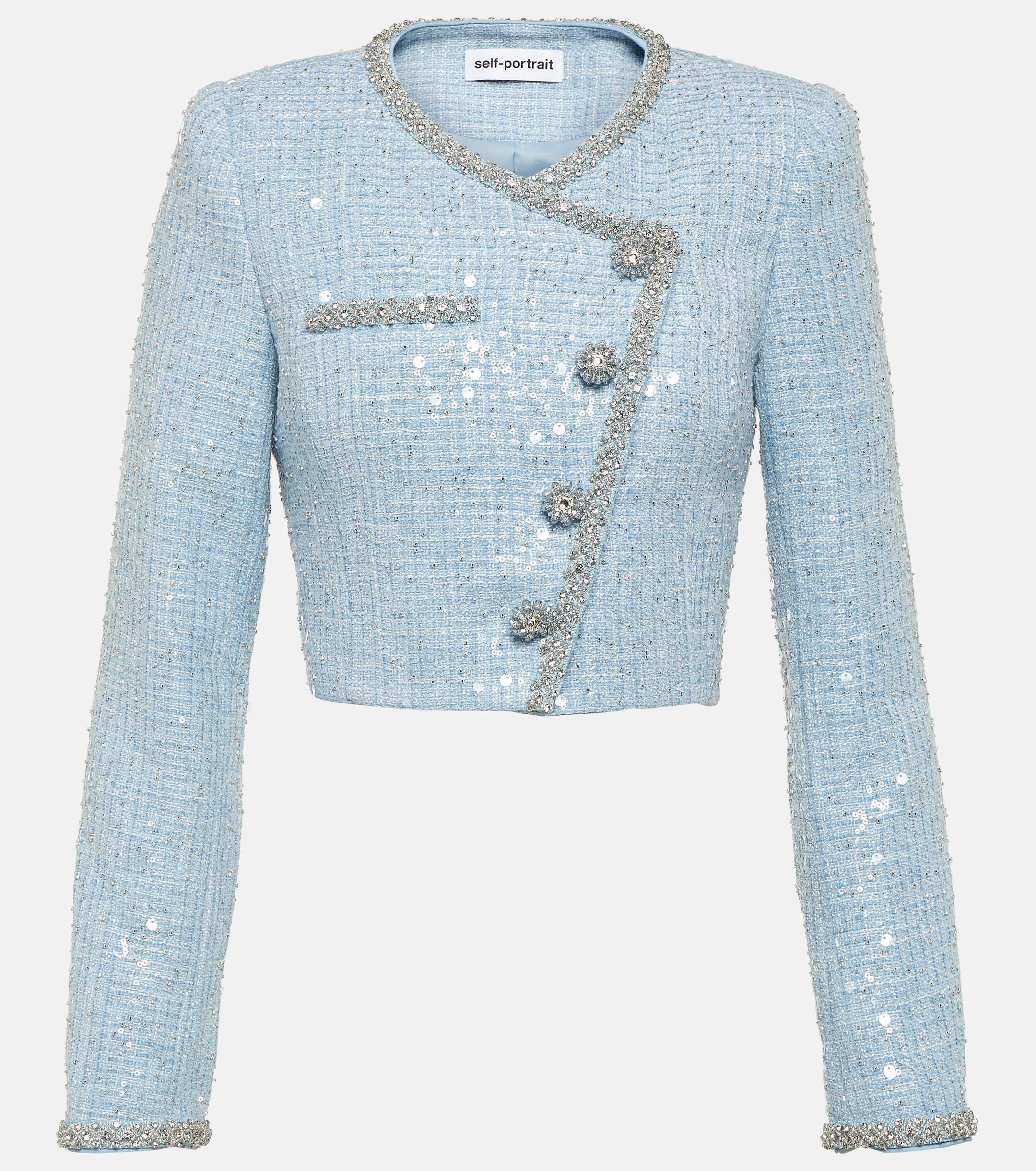 Sequin Bouclé Blazer with Chain Trim Detail
