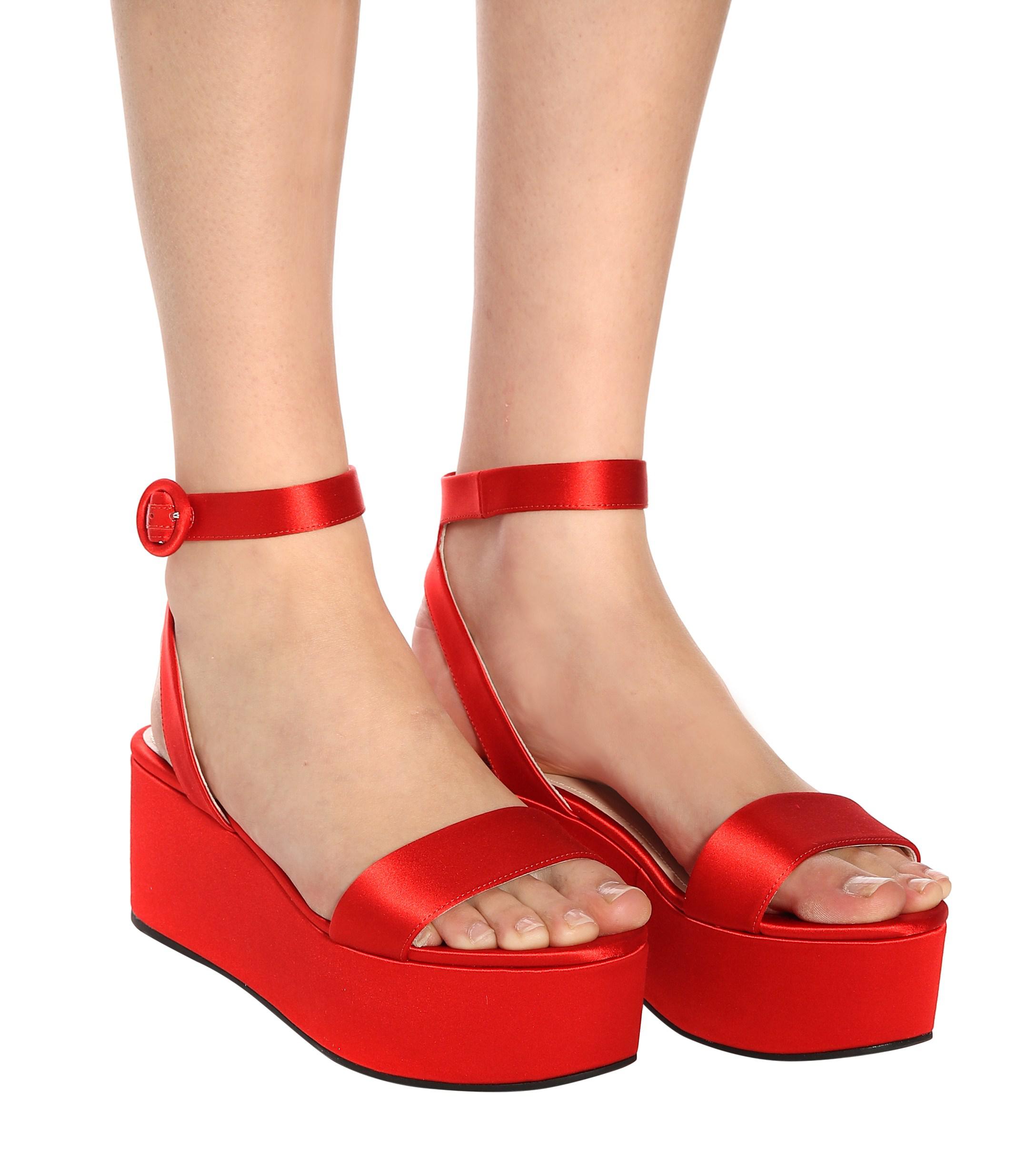 Prada Satin Platform Sandals in Red - Lyst