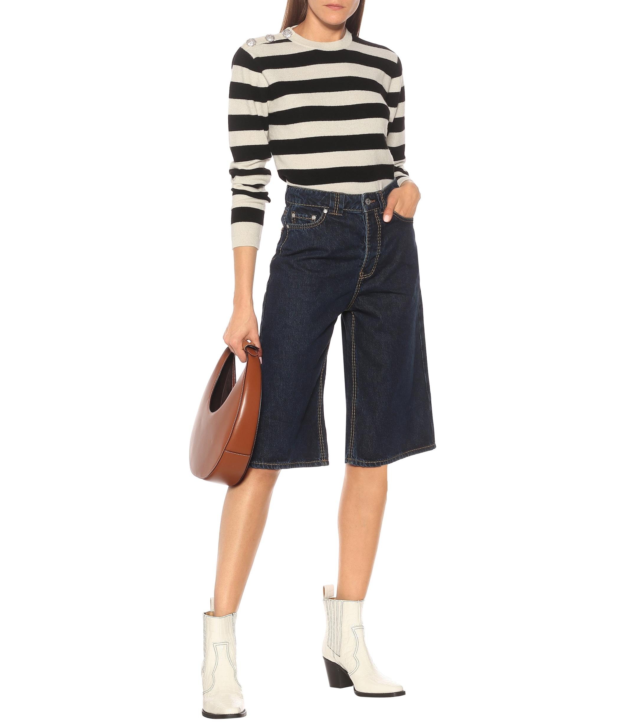 Ganni High-rise Denim Bermuda Shorts in Blue - Lyst