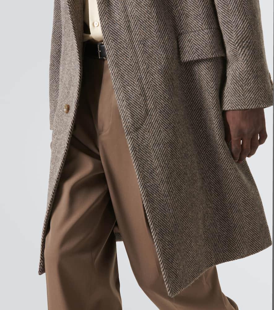 AURALEE Herringbone Wool-Alpaca Tweed Overcoat in Brown for Men | Lyst