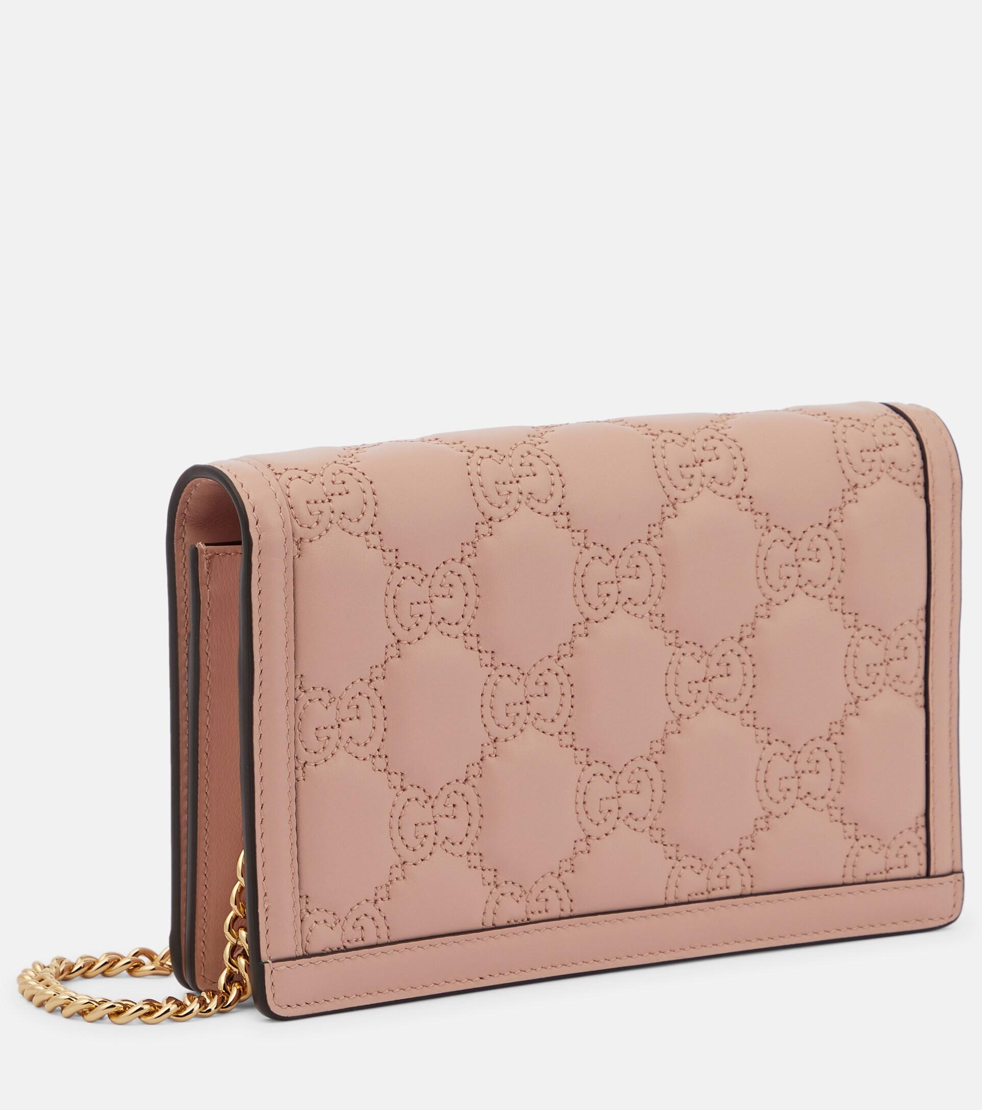 Gucci GG Matelasse Leather Wallet On Chain in Pink