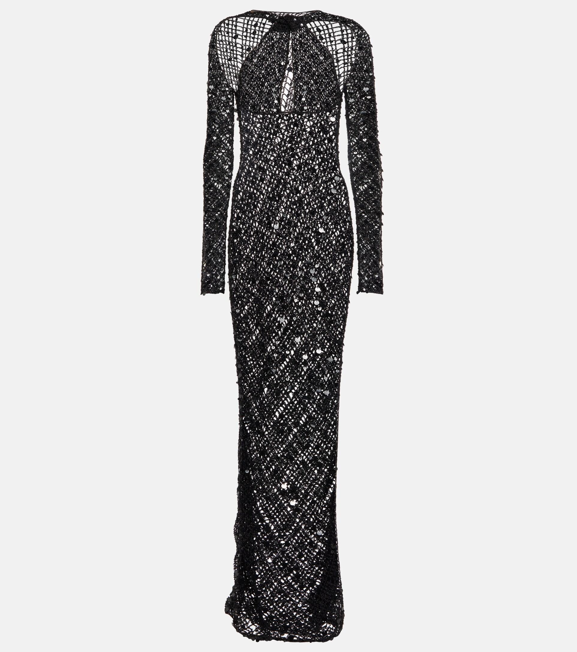 Coperni Sequinembellished Crochet Maxi Dress in Black Lyst