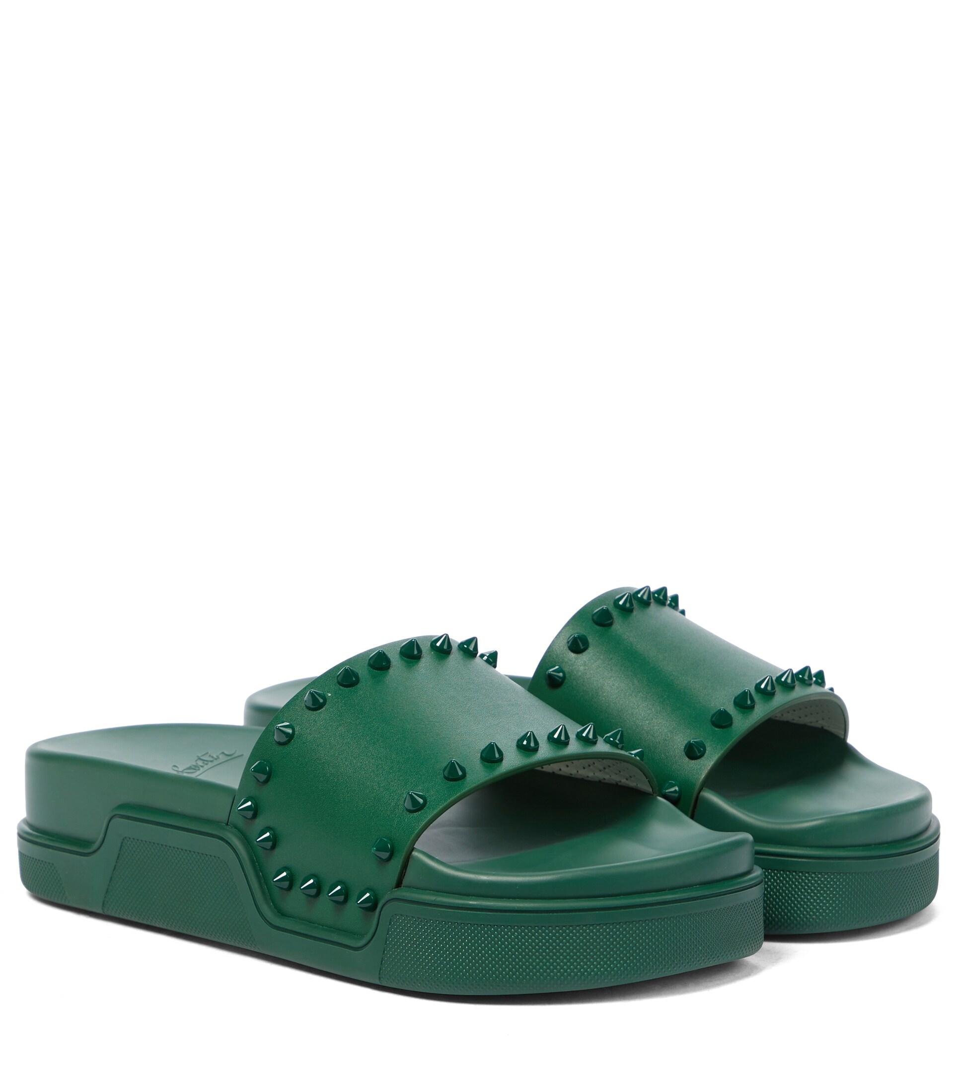 Pool Stud Embellished Slides in Green 