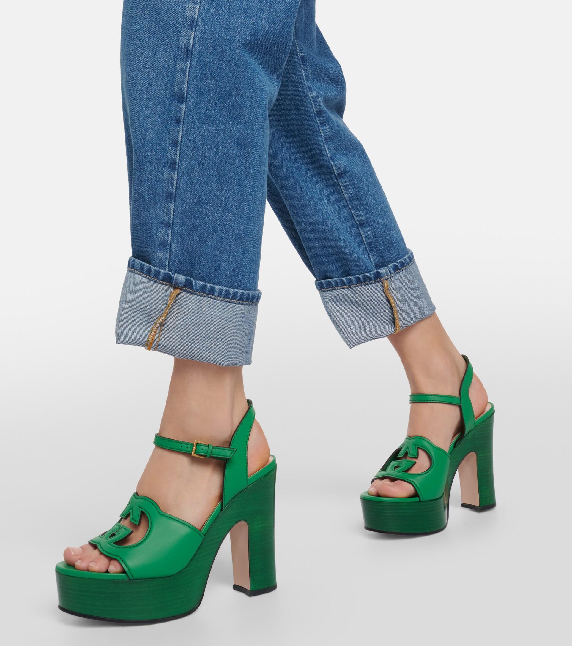 Gucci GG Leather Platform Sandals in Green | Lyst Gucci GG Leather Platform Sandals in Green | Lyst