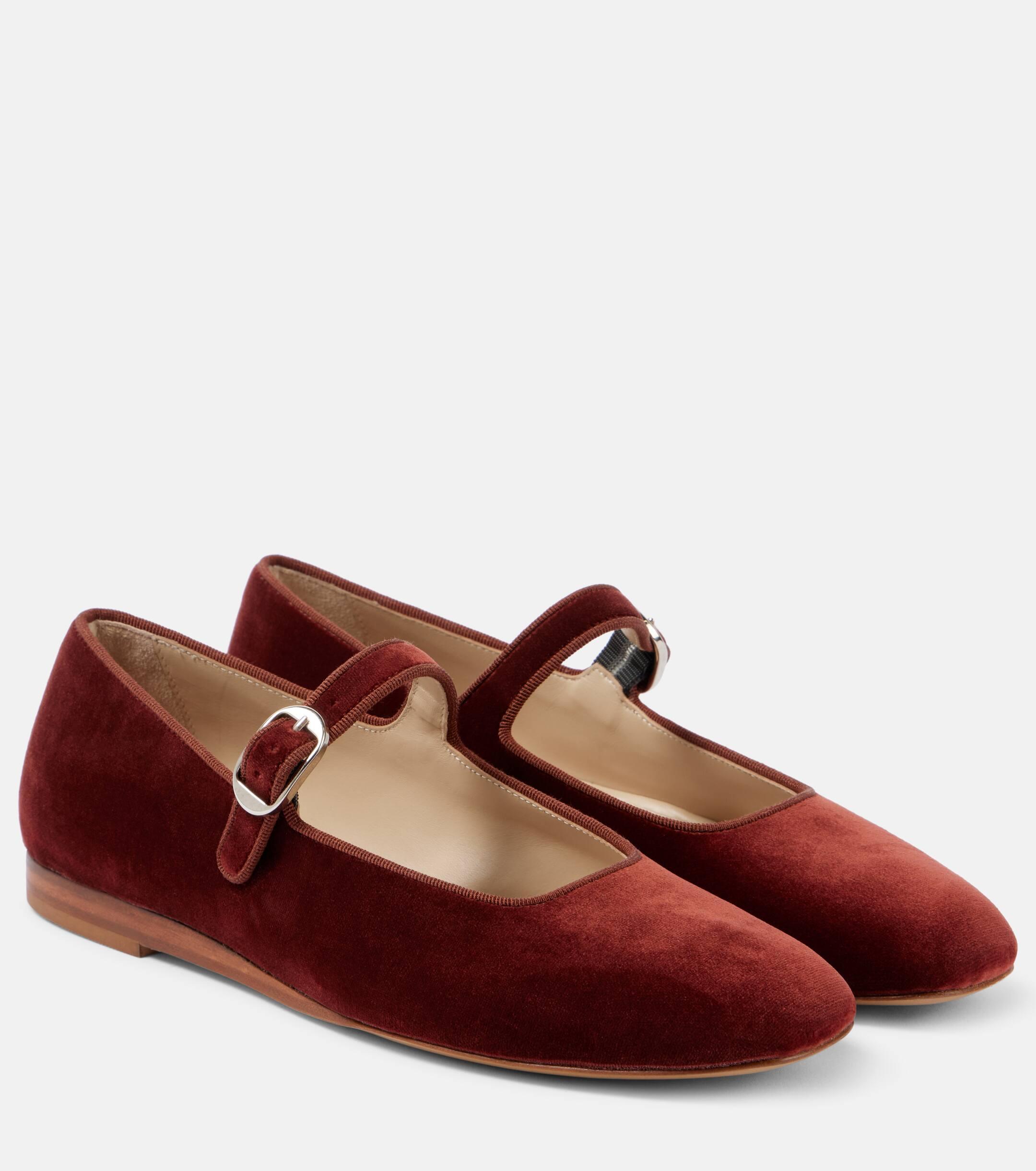 Le Monde Beryl Leather-trimmed Velvet Mary Jane Flats in Red | Lyst UK