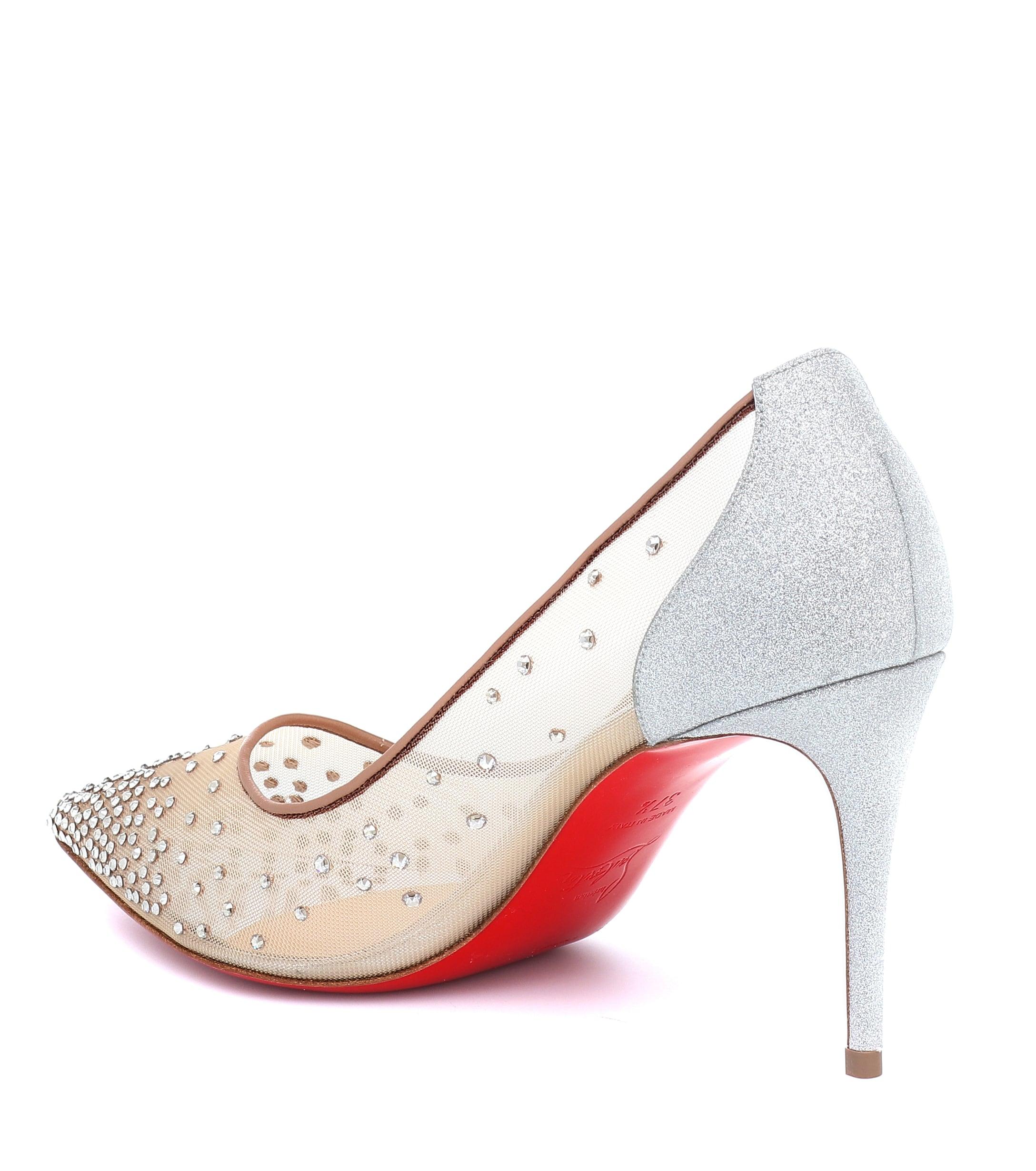 Christian Louboutin Follies Strass Embellished Mesh Pumps in Silver ...