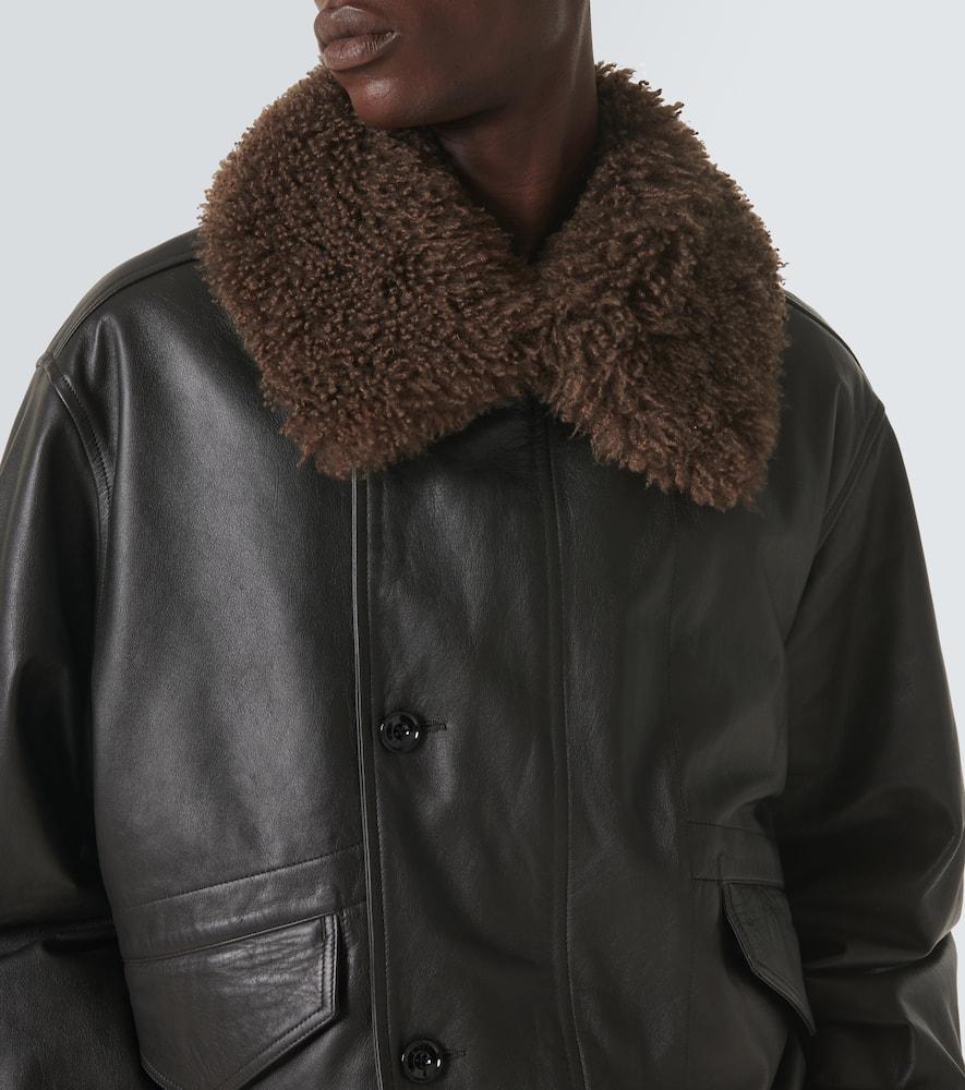Lemaire Shearling-trimmed Leather Blouson in Black for Men | Lyst