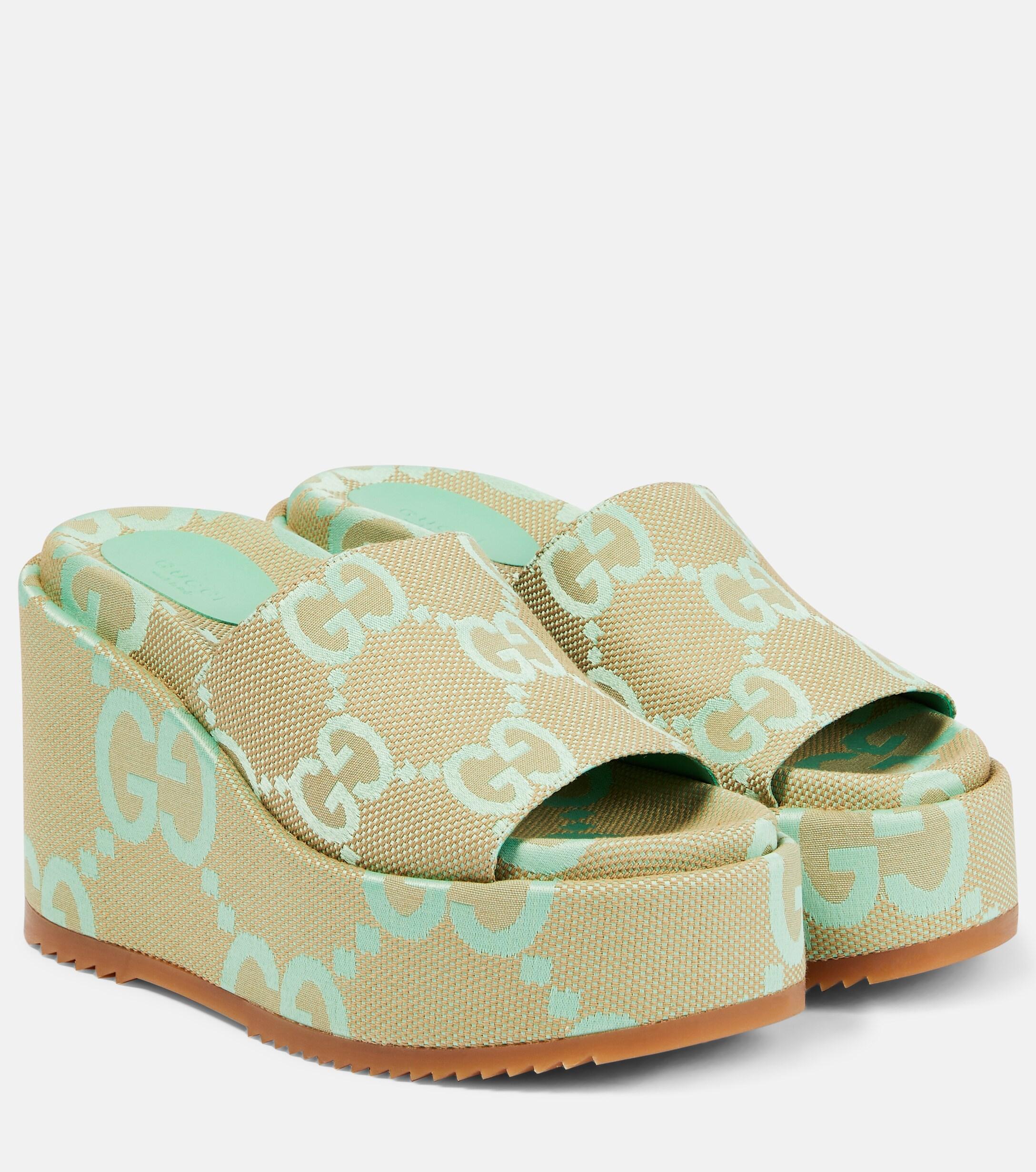 Gucci Angelina Canvas Platform Sandals in Green | Lyst Australia