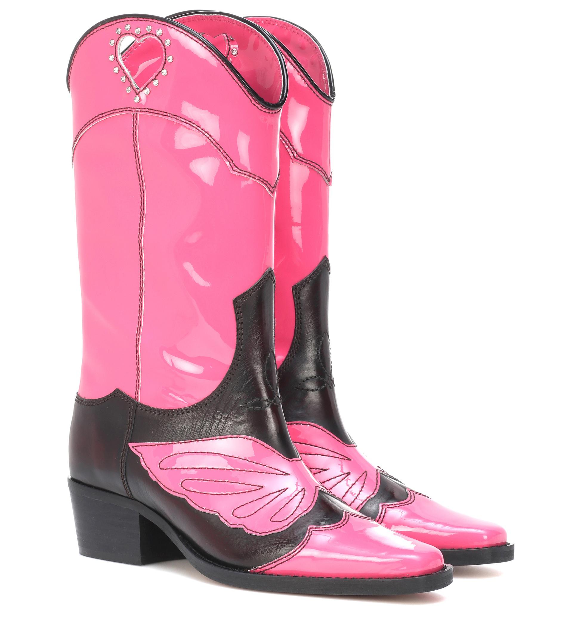 Ganni Marlyn Leather Cowboy Boots in Pink - Lyst