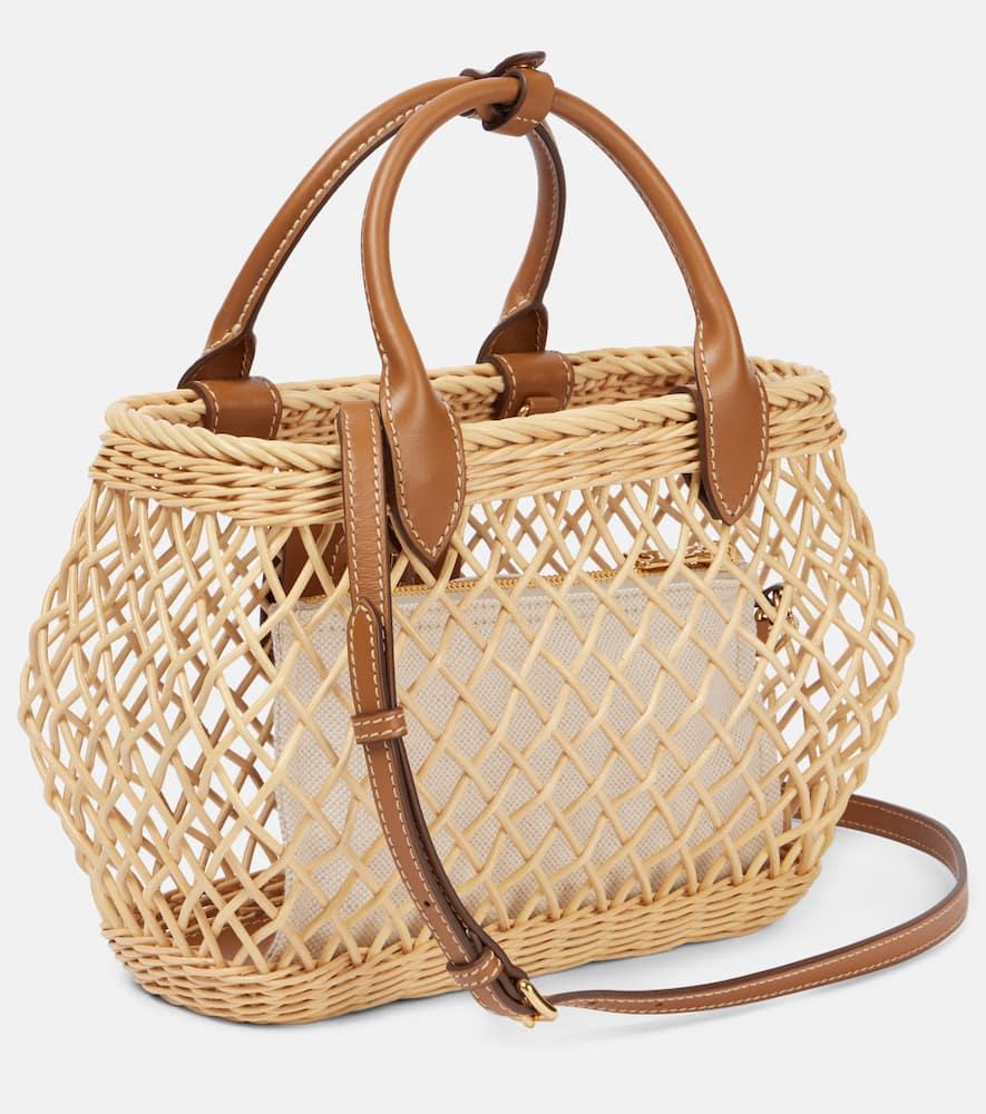 Miu Miu Leather-Trimmed Rattan Basket Bag in Natural | Lyst