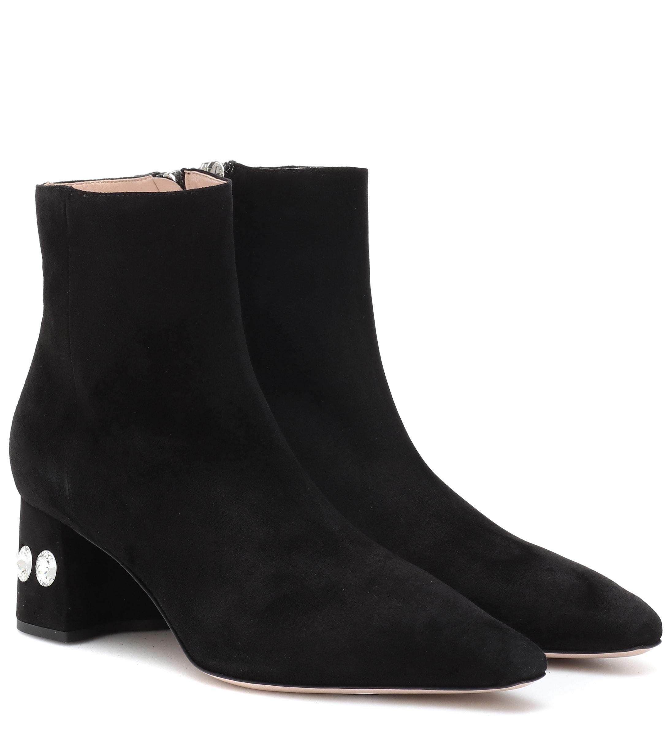 Miu Miu Embellished Suede Ankle Boots in Black - Lyst