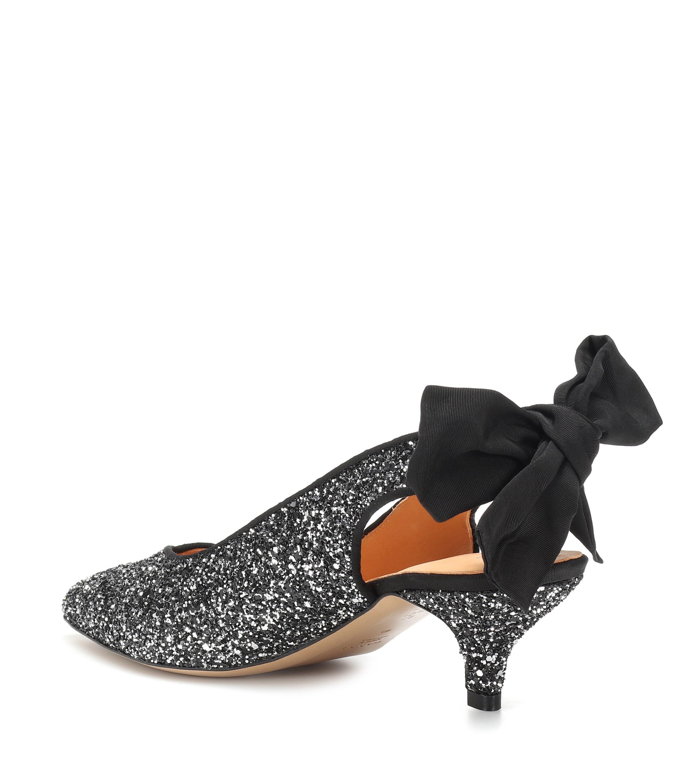 Ganni Bow Kitten Heel Glitter Pumps in Silver (Metallic) Lyst