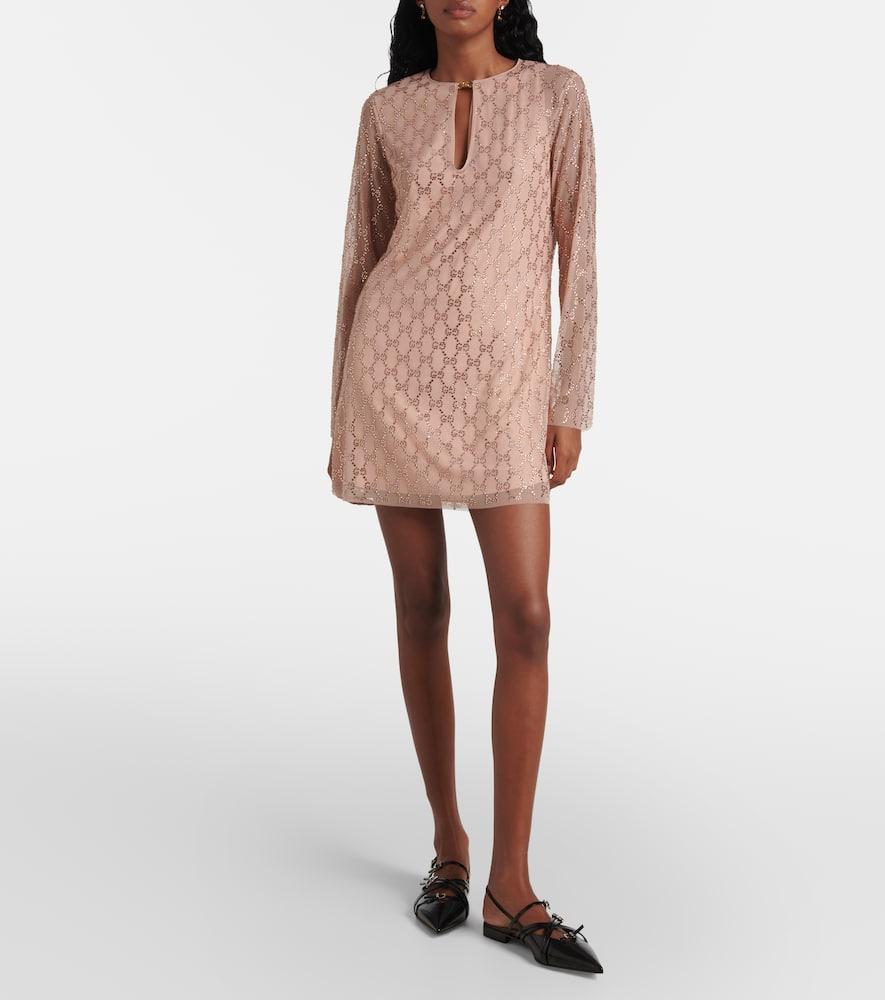 Gucci Gg Crystal Tulle Minidress in Pink | Lyst