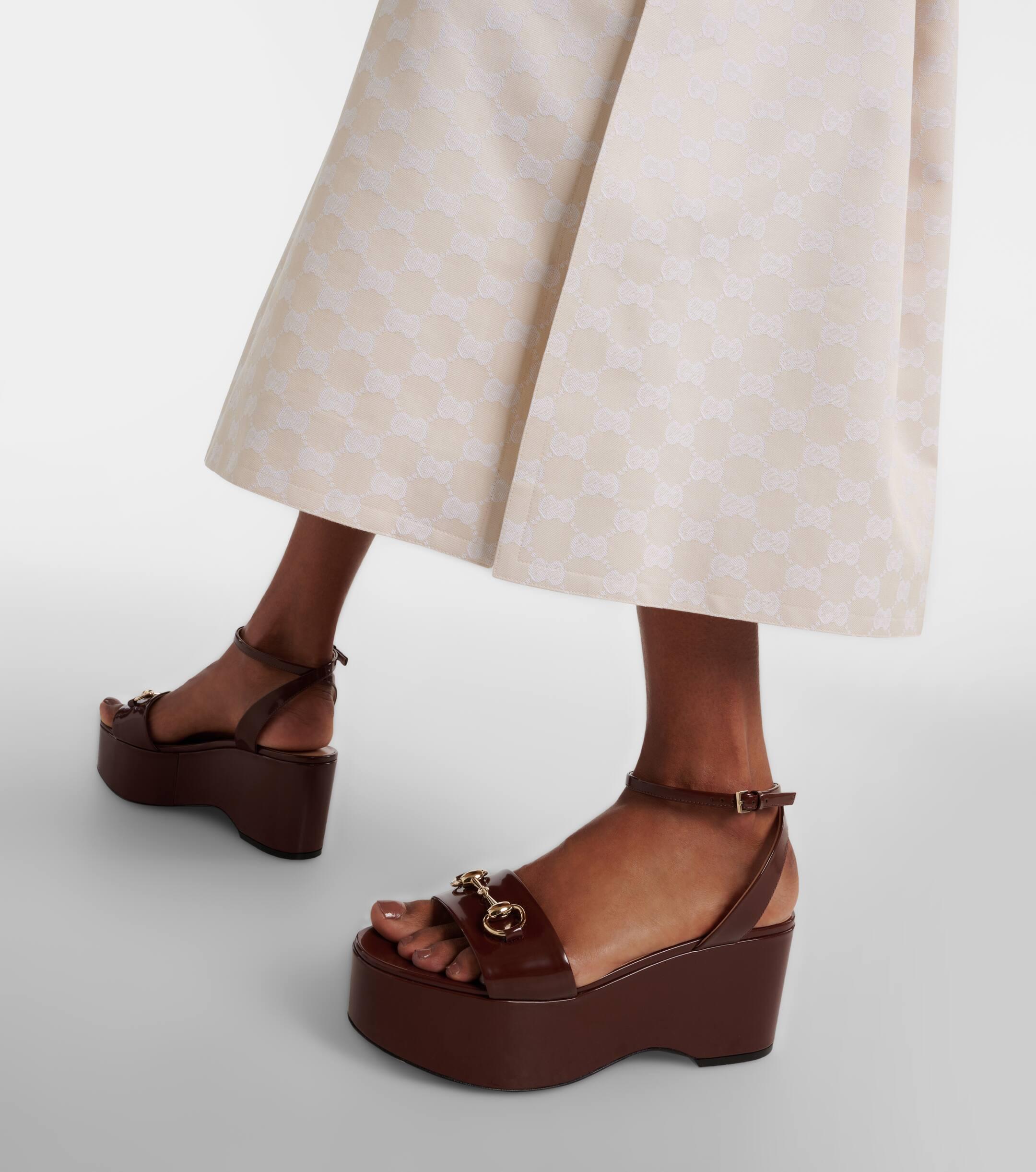 Gucci Horsebit Leather Platform Sandals in Brown | Lyst UK