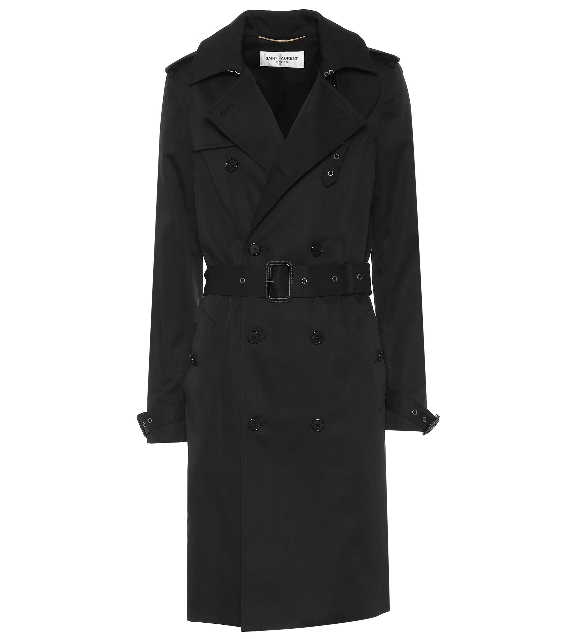 Lyst - Saint Laurent Cotton-blend Trench Coat in Black
