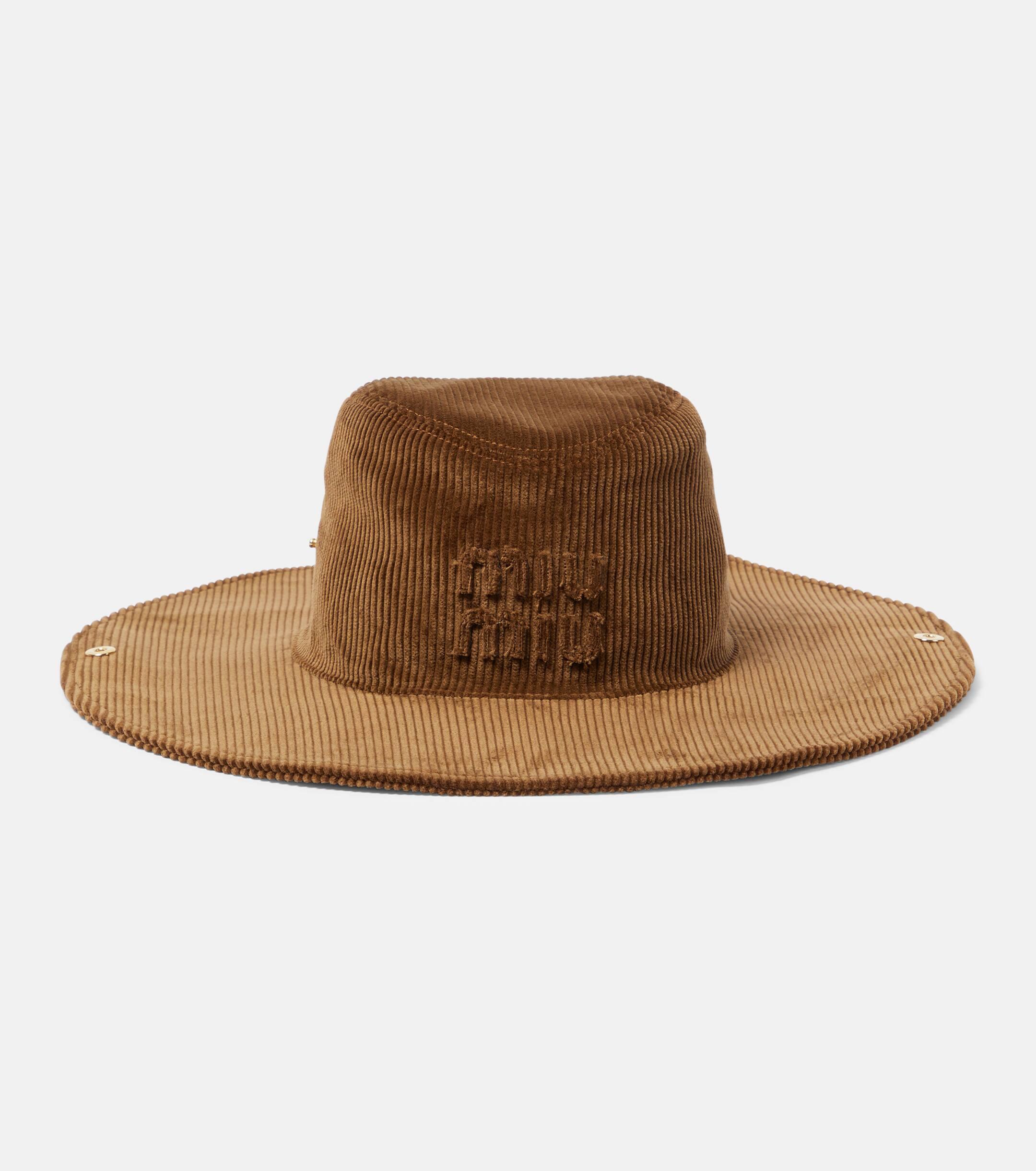 Miu Miu Logo Corduroy Cowboy Hat in Brown | Lyst UK