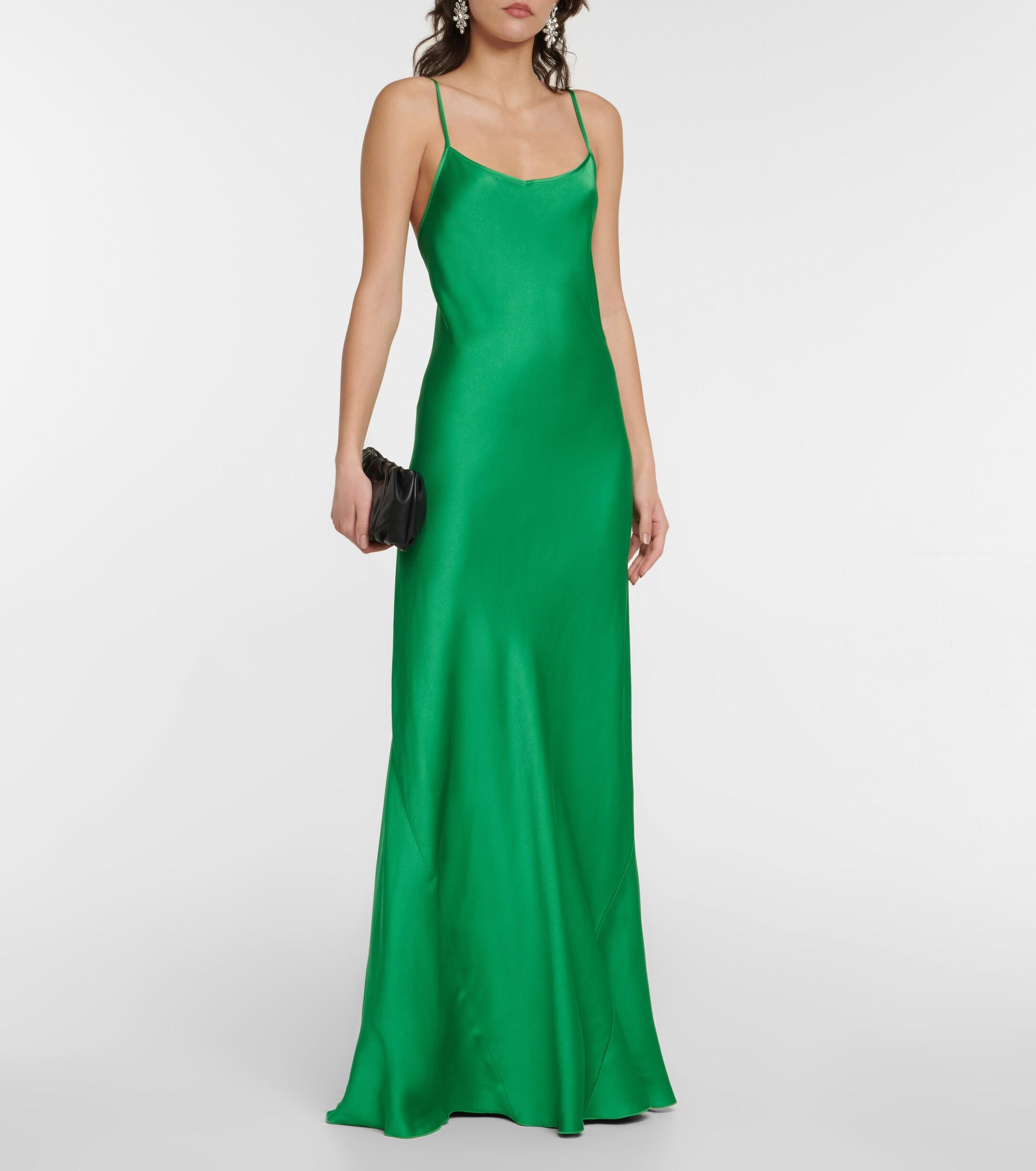 green slip maxi dress Irene Green Satin Strapless Maxi Dress - Size L - Sky To Moon - Cowl Back & Ruched Elastic Strap main image 0