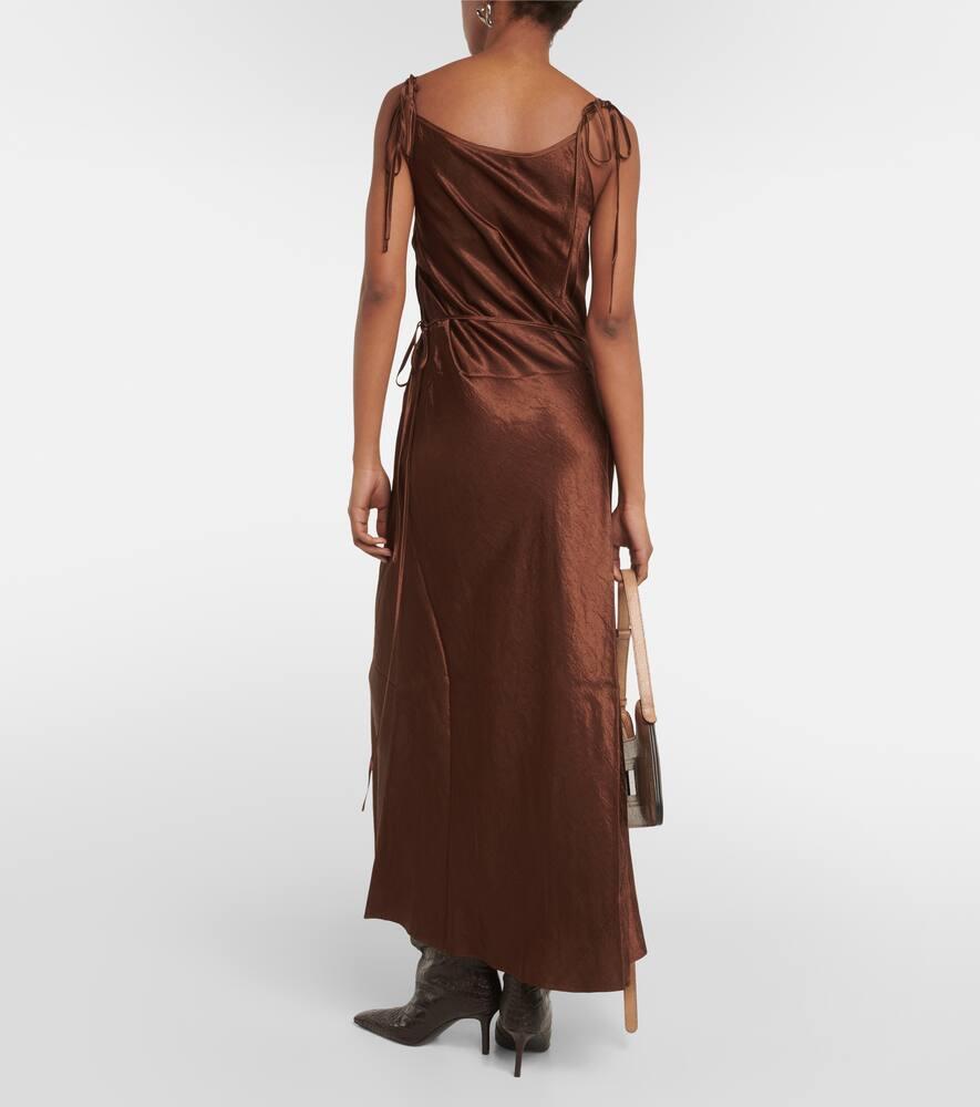 Acne Studios Long Satin Wrap Dress in Brown Lyst