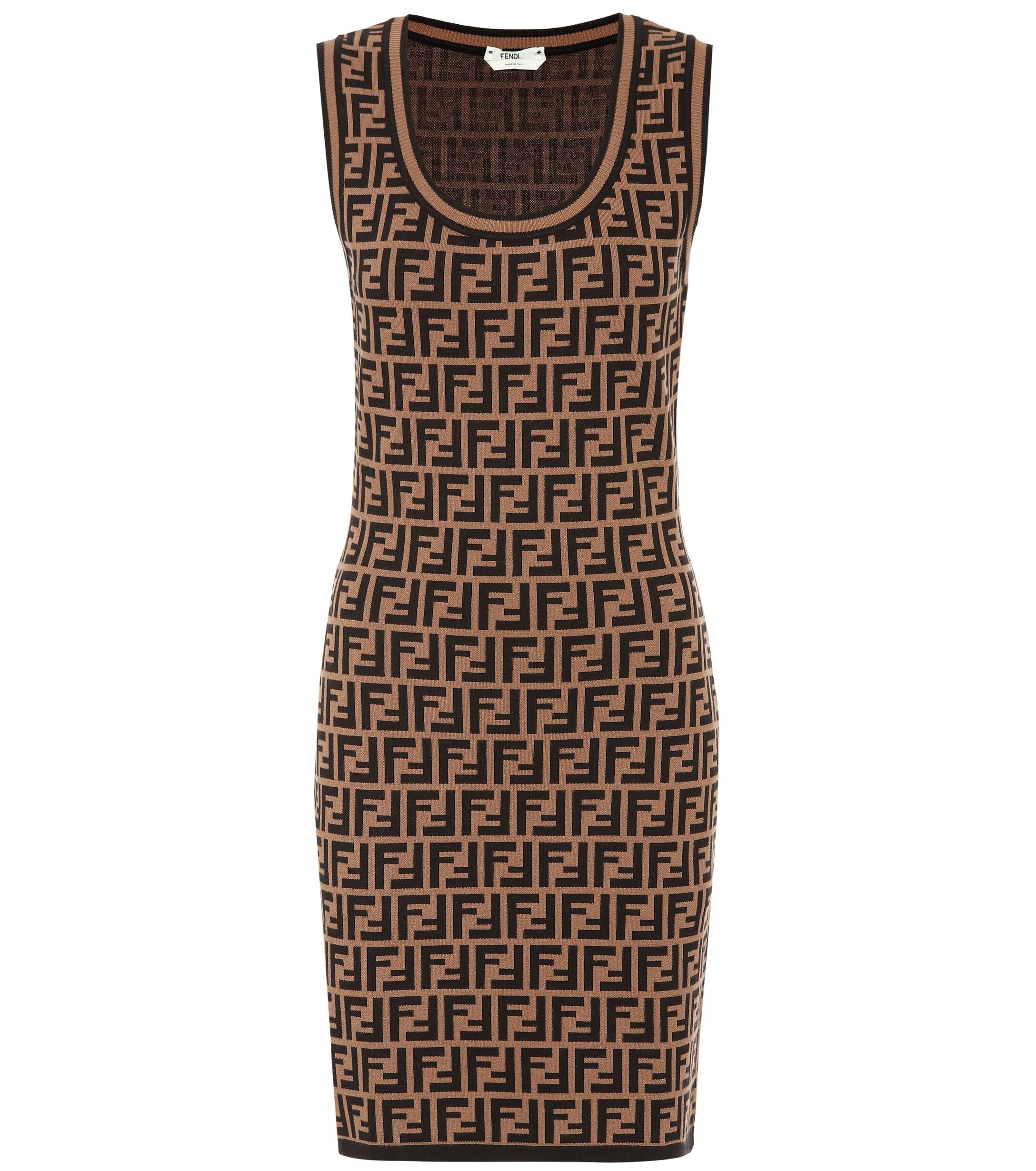 Fendi Synthetic Ff-jacquard Knitted Mini Dress in Brown Black (Brown ...