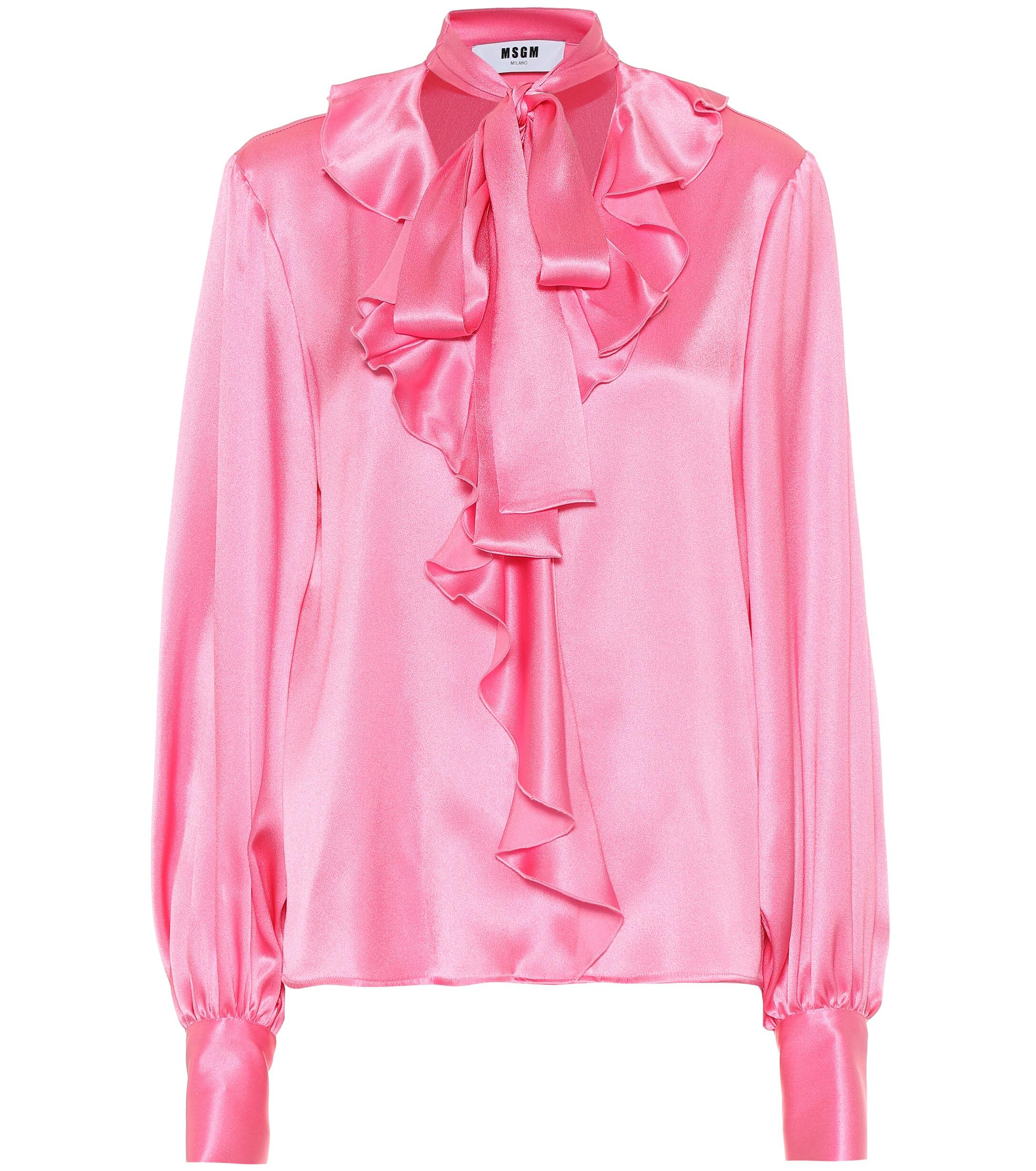 MSGM Silk-blend Satin Blouse in Pink - Lyst