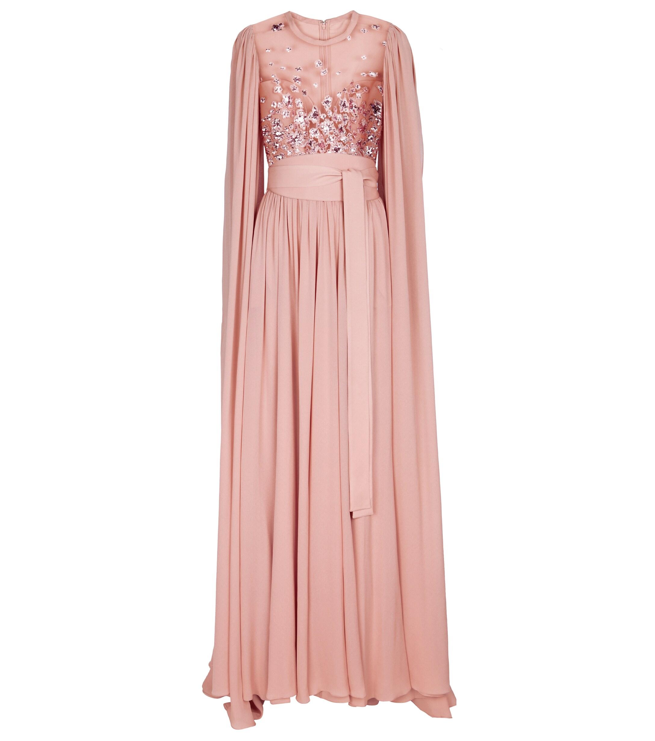 Elie Saab Sequined Silk-blend Cape Gown in Pink | Lyst