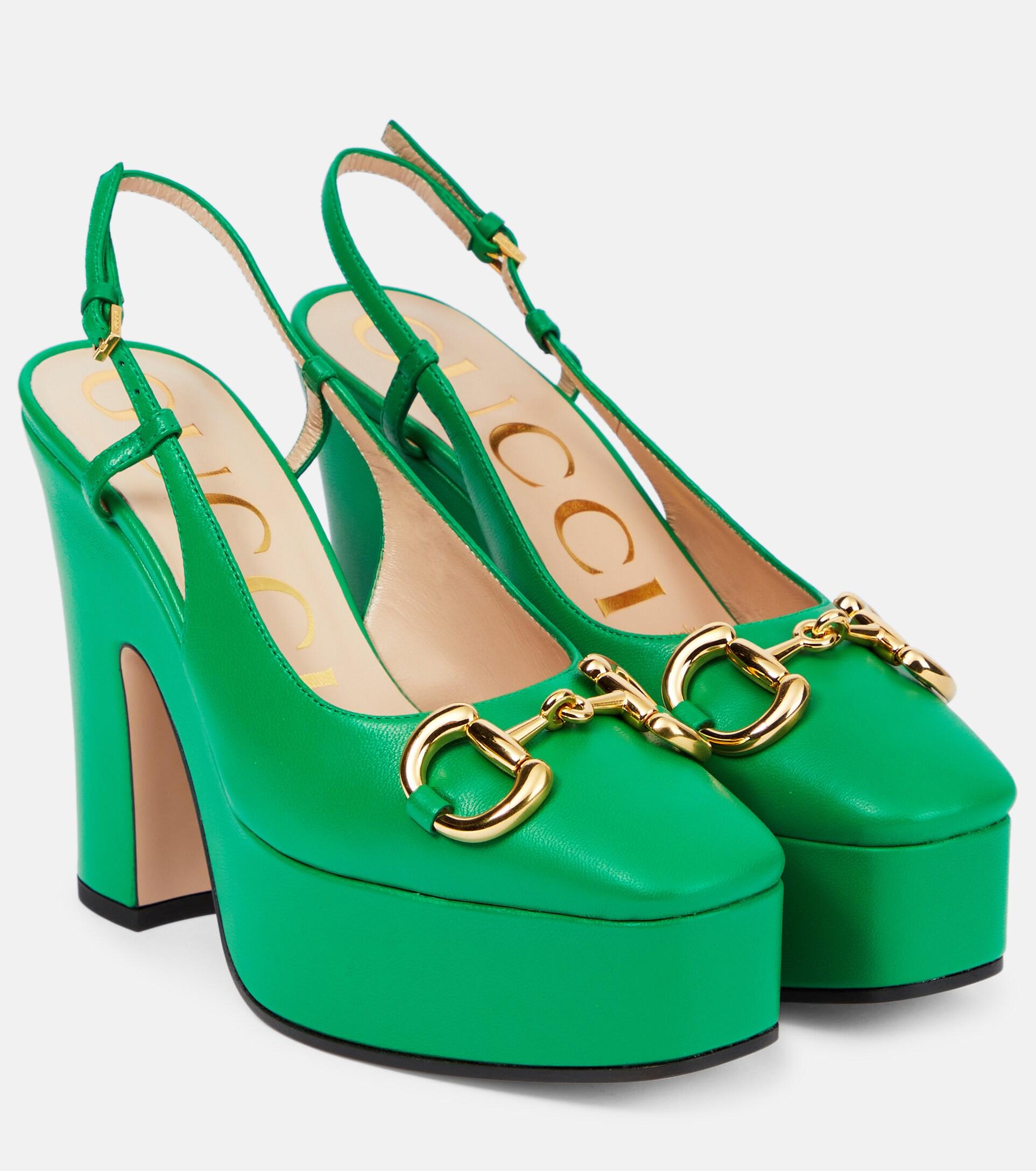 Gucci Horsebit Leather Slingback Pumps in Green Lyst