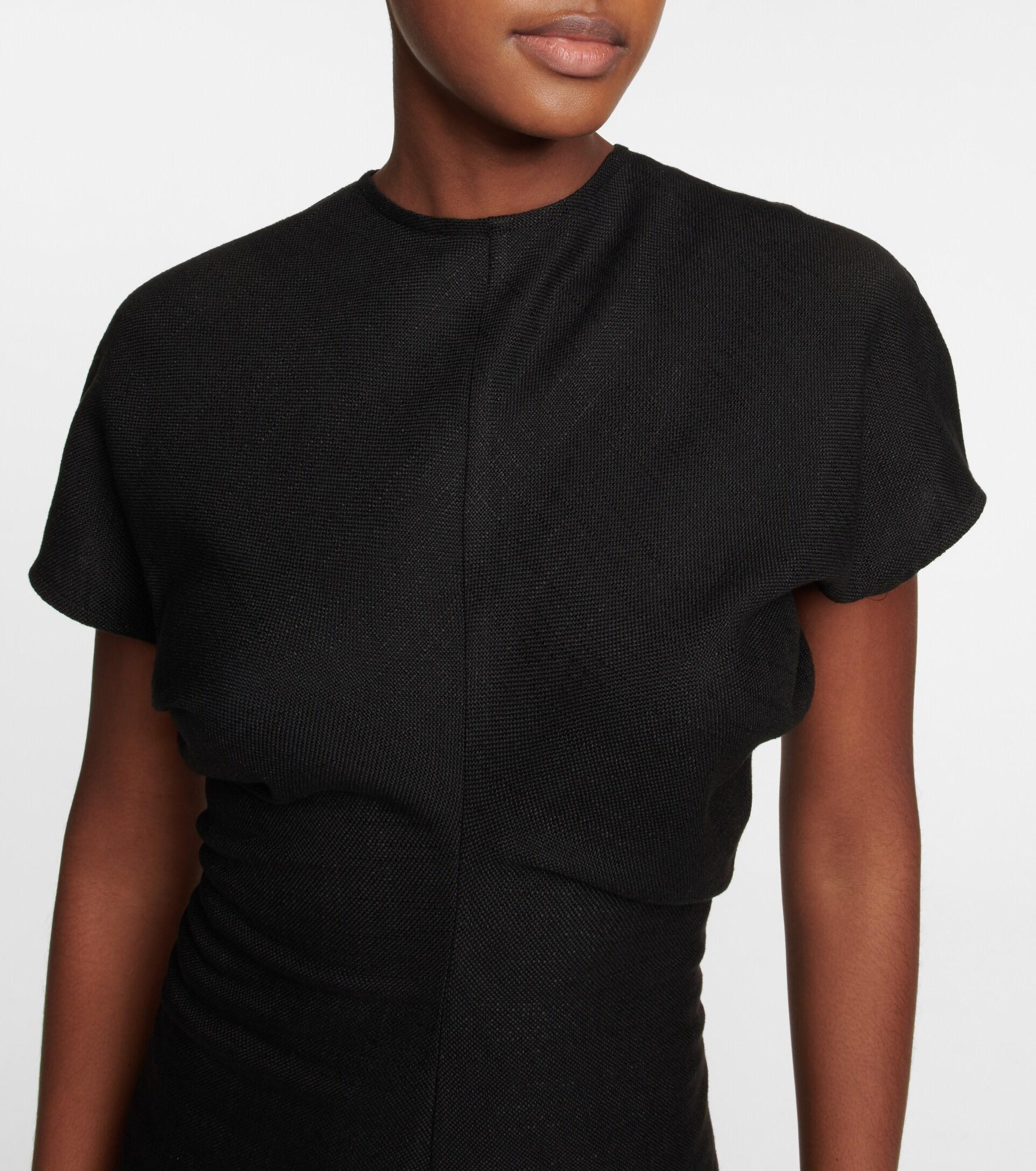 Totême Gathered Linen-blend Maxi Dress in Black | Lyst