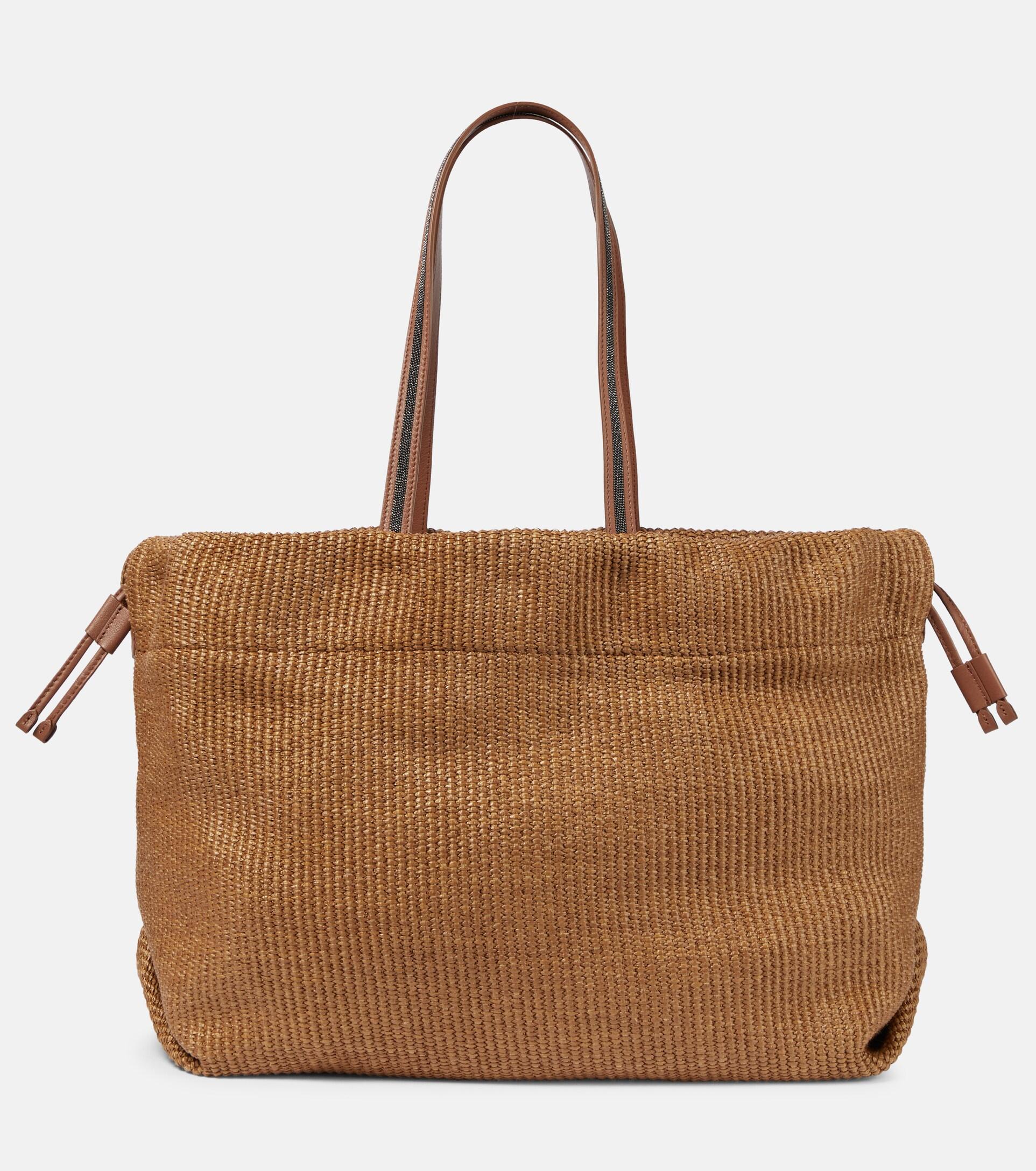 Brunello Cucinelli Large Raffia Effect Tote Bag in Brown | Lyst
