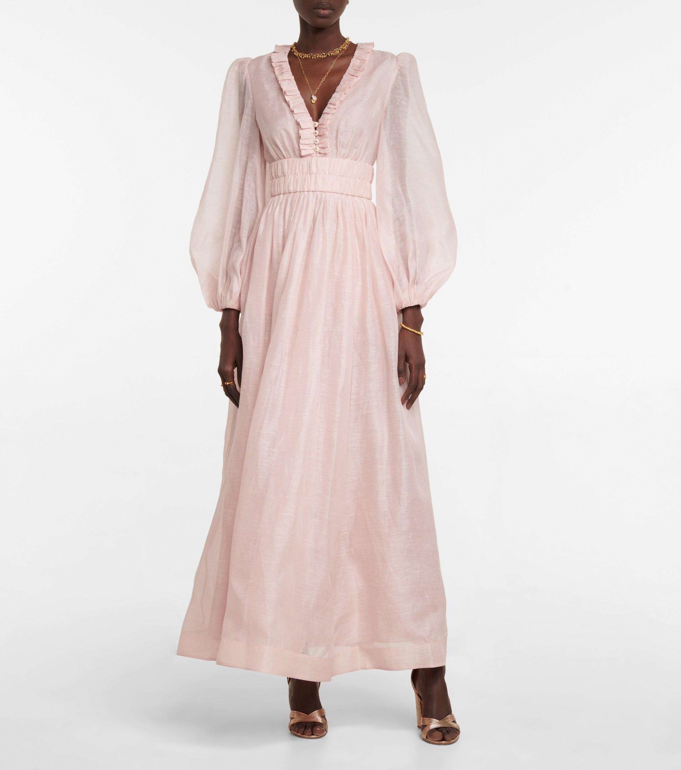 Zimmermann Linen And Silk Organza Gown in Pink | Lyst