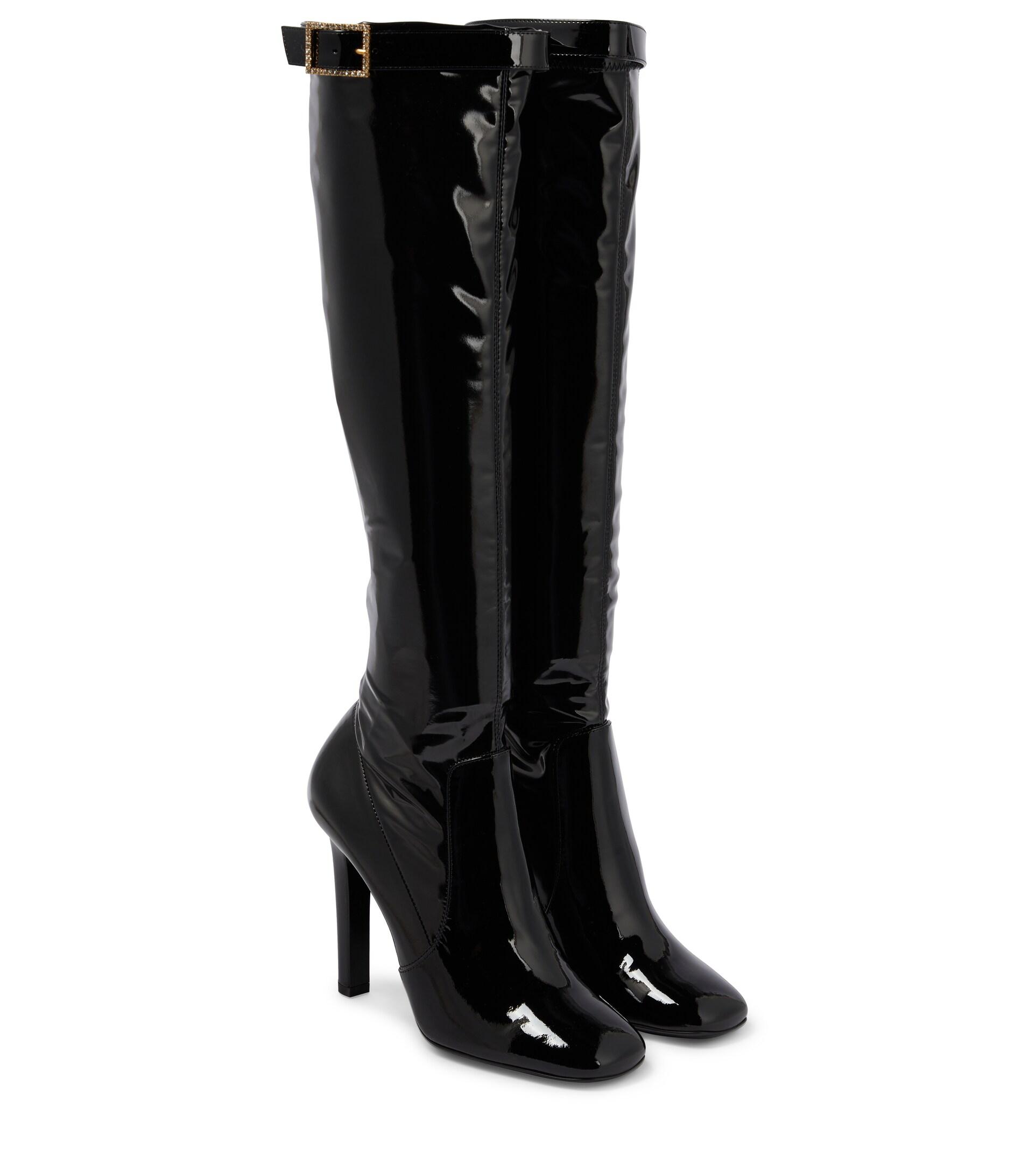 Saint Laurent Elle Embellished Knee-high Boots in Black | Lyst