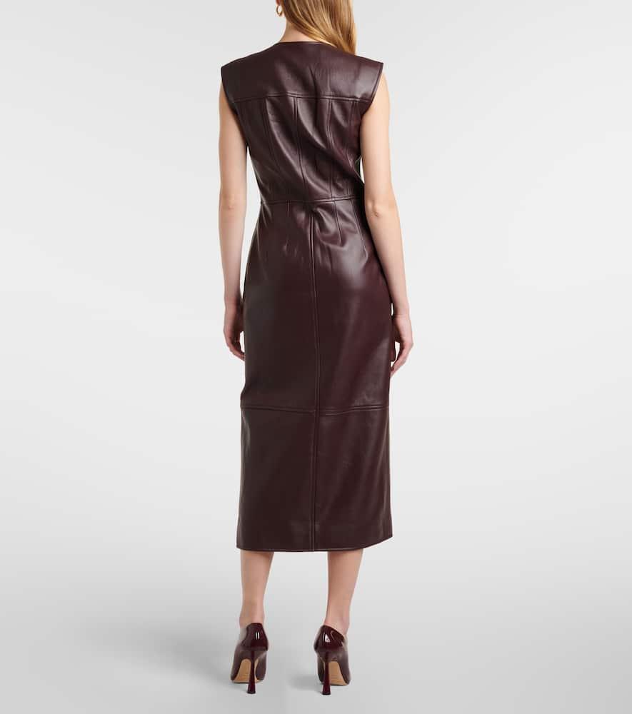 TOVE Etta Leather Midi Dress in Brown | Lyst